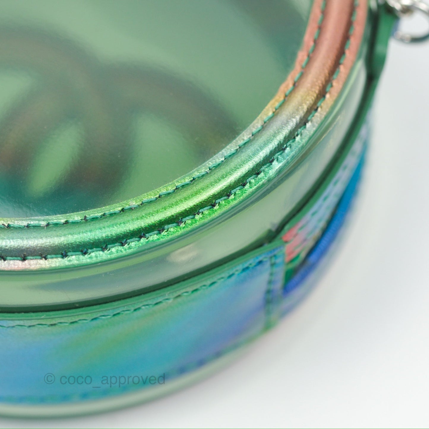 Chanel Filigree Rainbow Green PVC Round Clutch With Chain Silver Hardware 20C