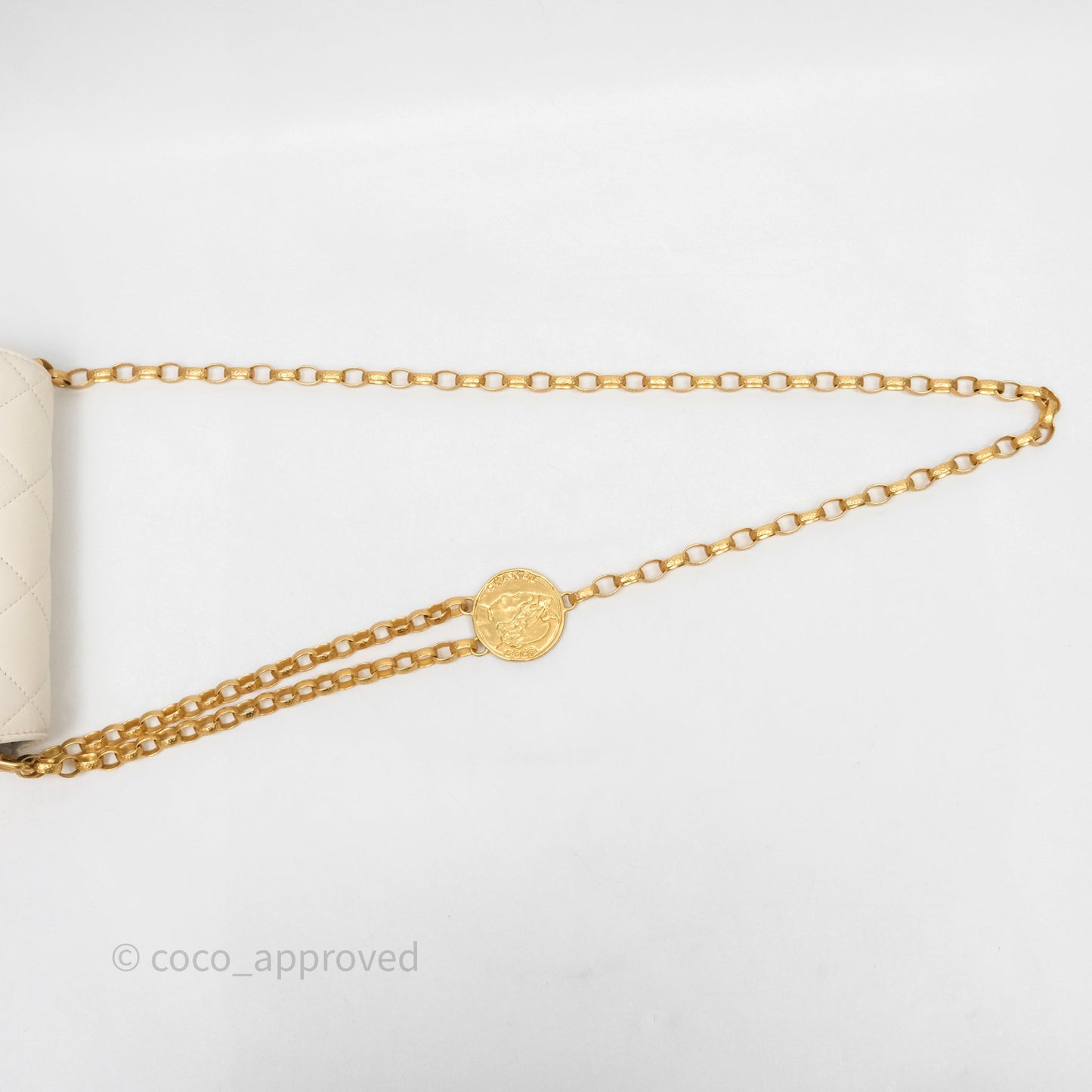 Chanel Flap with Coin Charm Ivory White Lambskin Aged Gold Hardware
