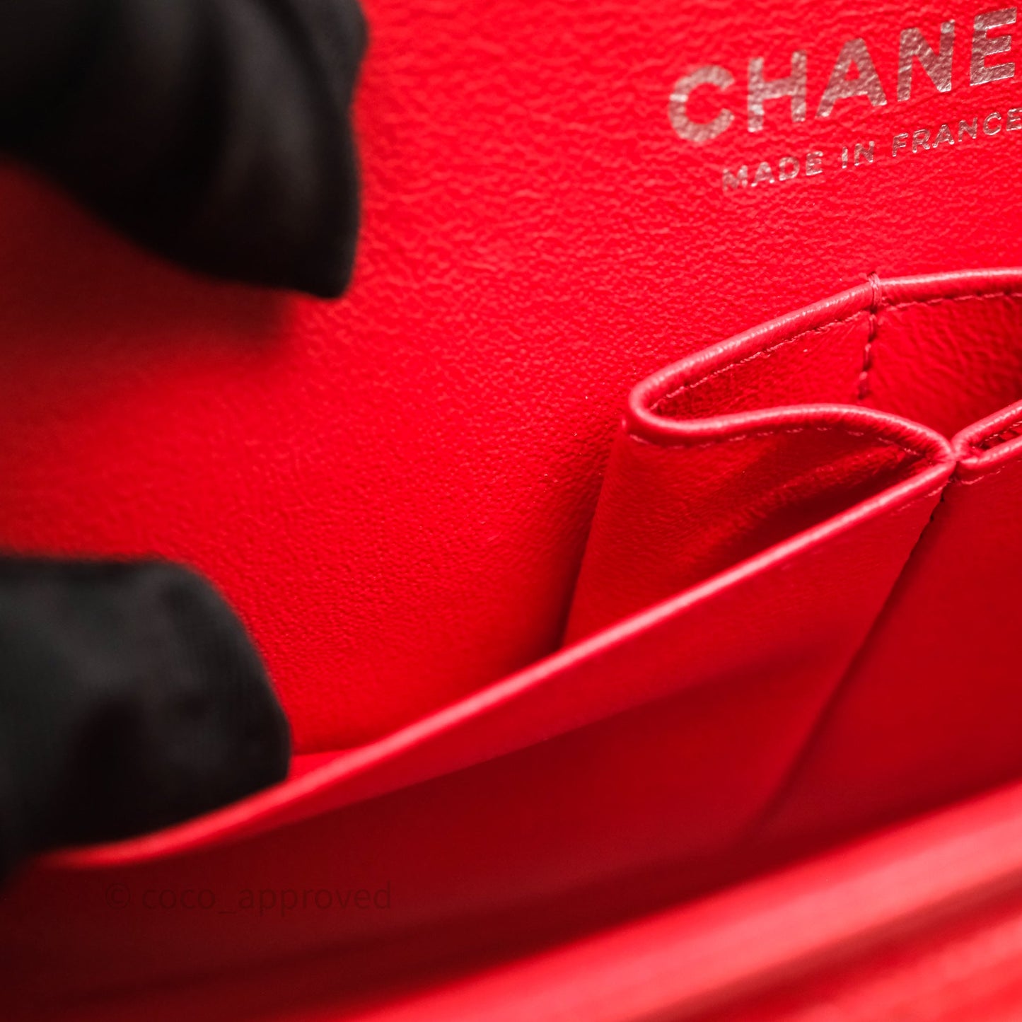 Chanel Small Classic Flap Quilted Red Caviar Silver Hardware