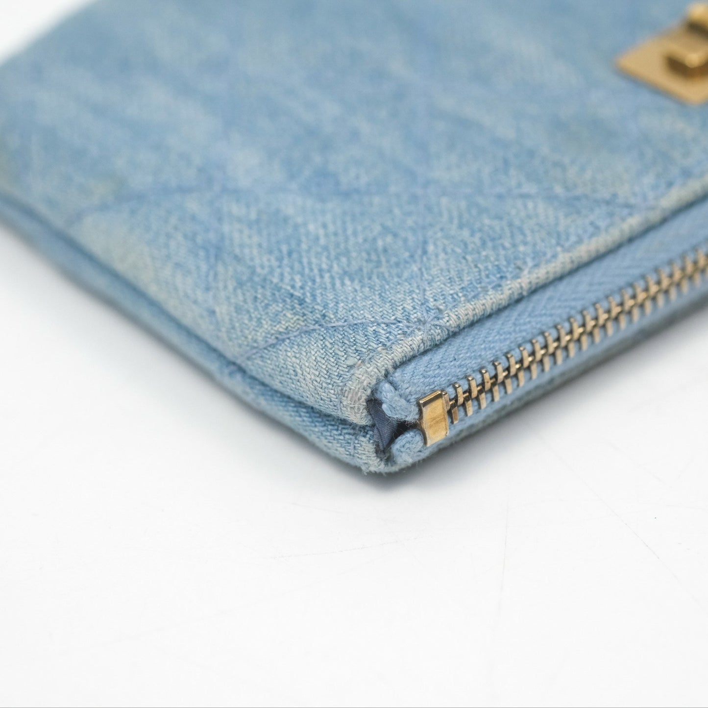 Chanel Mini Reissue O Case Quilted Light Blue Denim Aged Gold Hardware