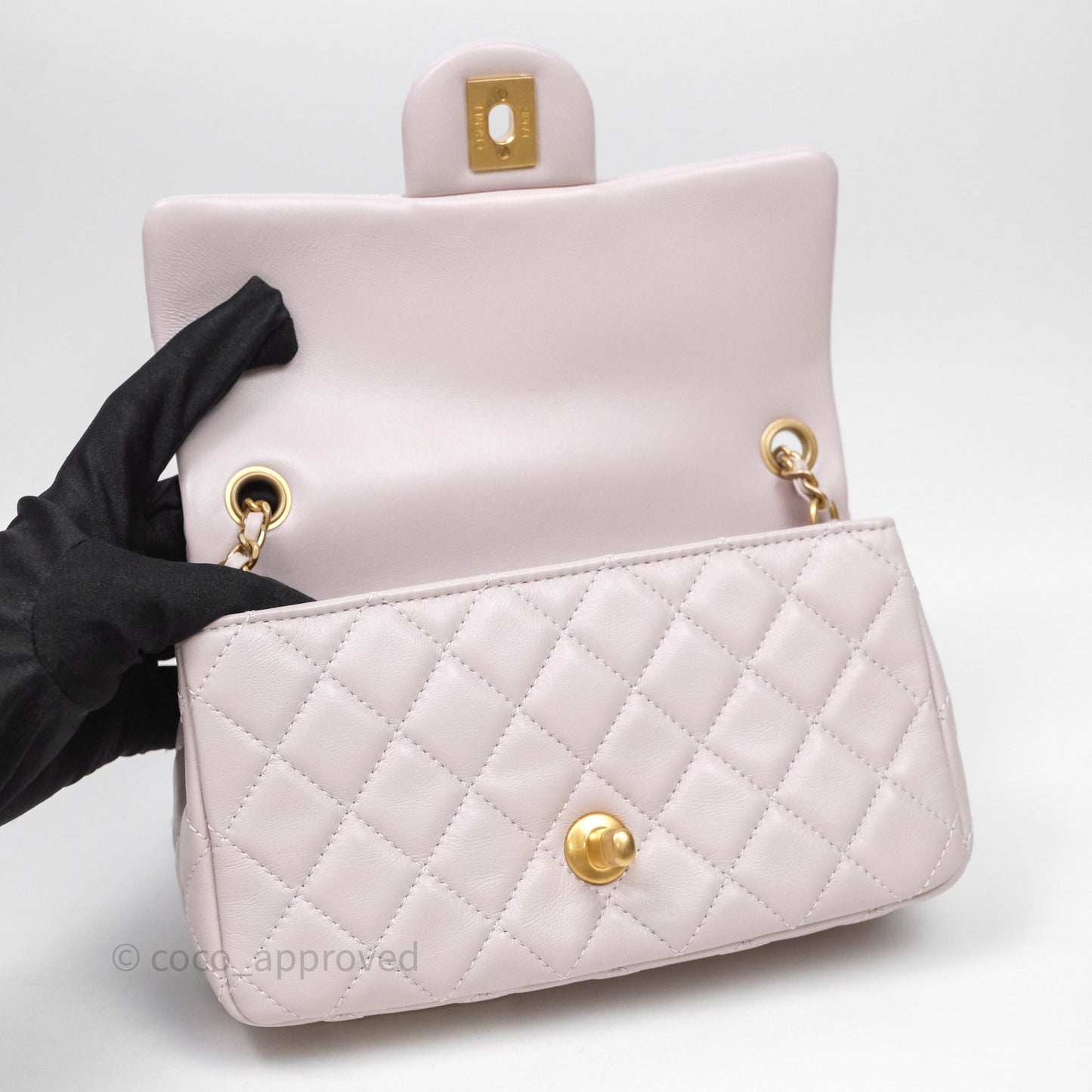 Chanel Mini Rectangular Pearl Crush Lilac Lambskin Aged Gold Hardware