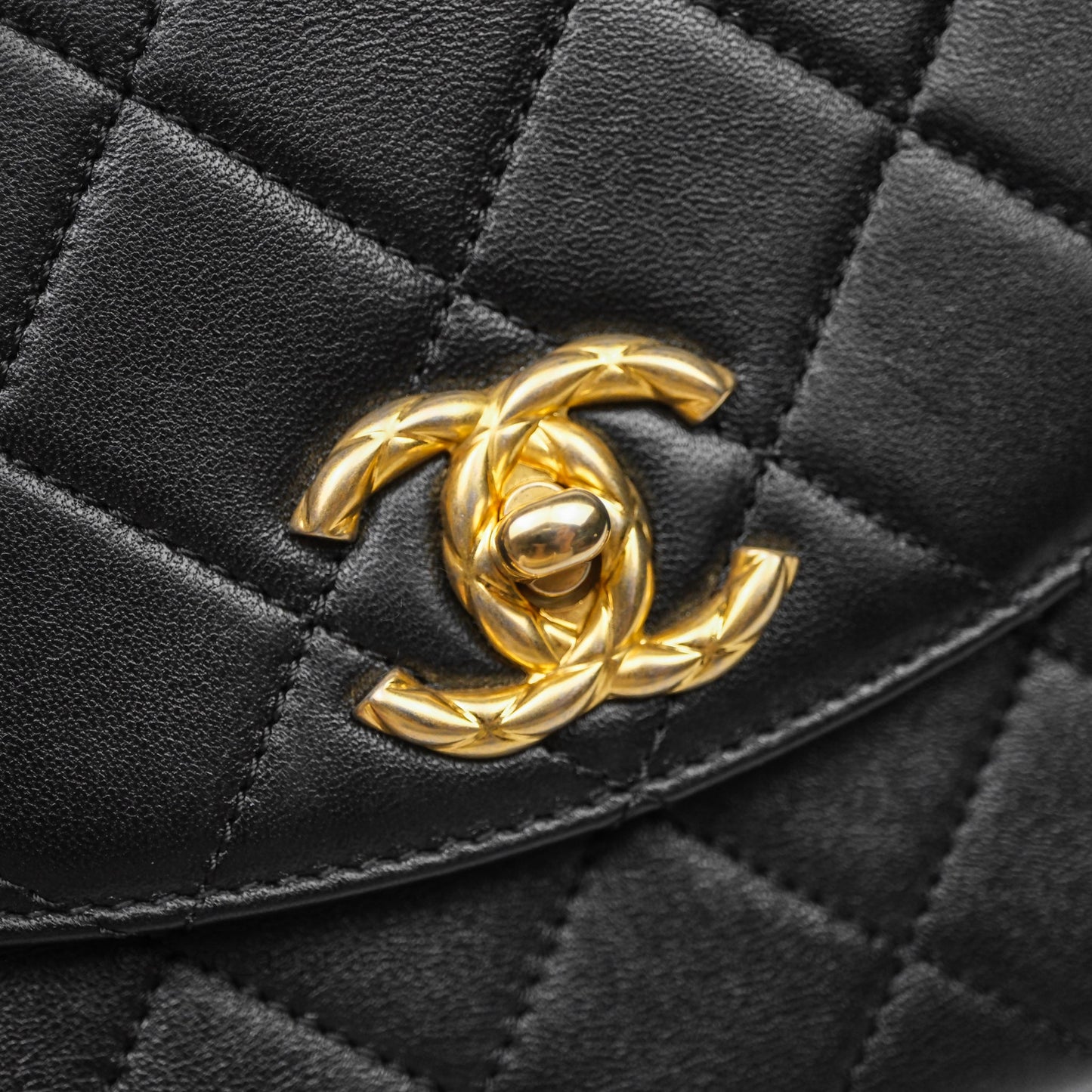 Chanel Trendy Spirit Top Handle Black Flap Bag Calfskin Gold Hardware