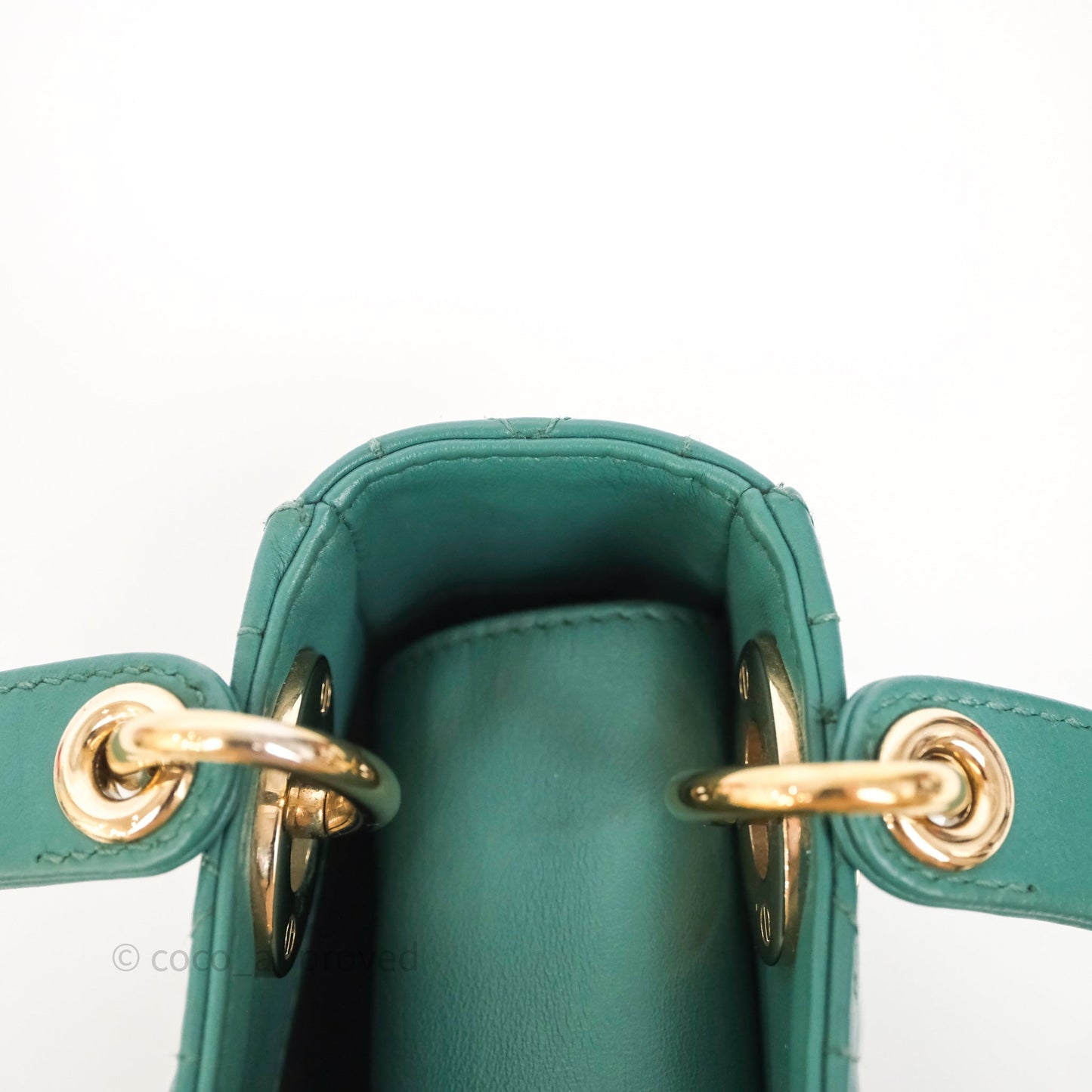 Christian Dior Mini Lady Dior Cannage Green Lambskin Gold Hardware