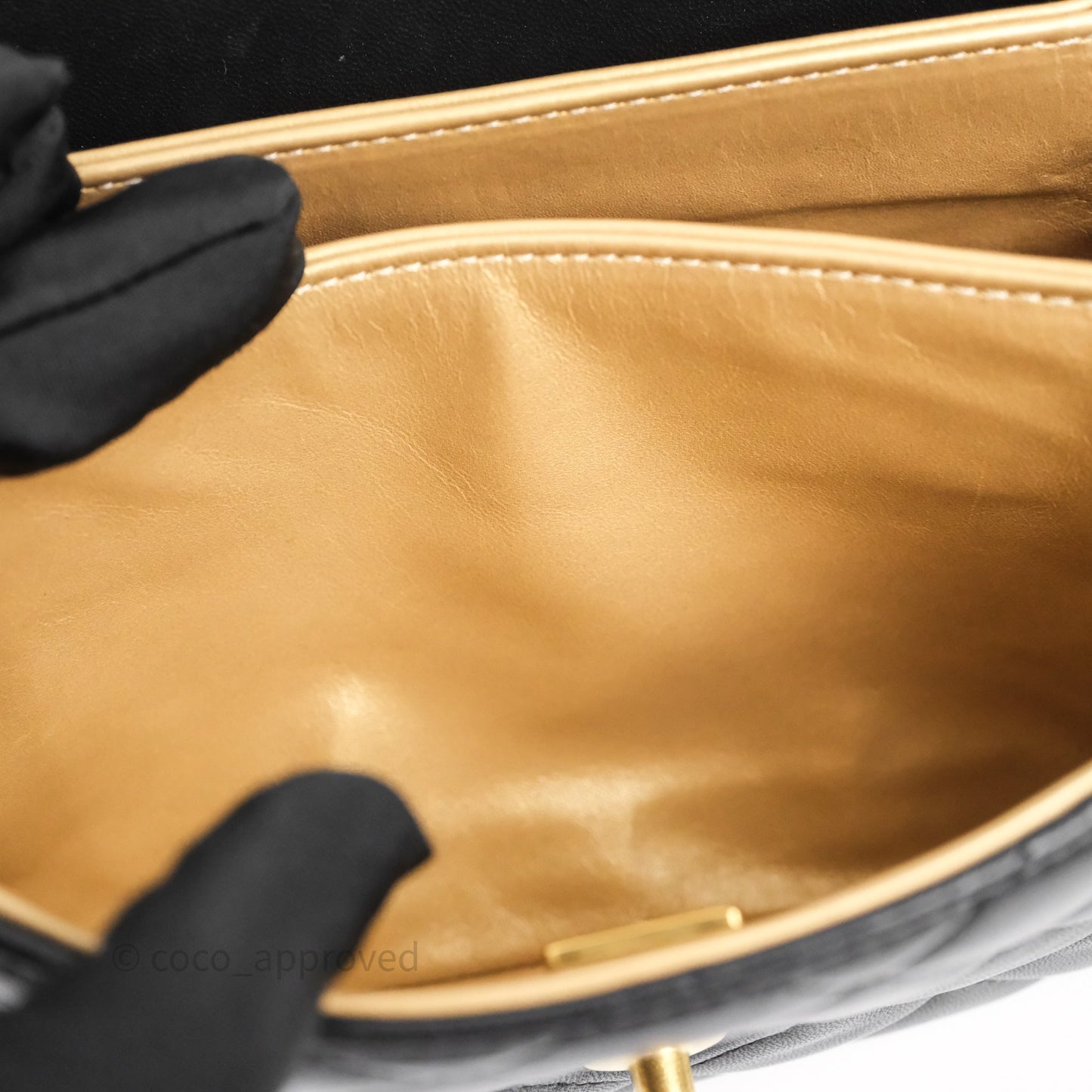 Chanel Quilted Accordion Flap Bag with Button on Chain Black Lambskin Aged Gold Hardware 22A