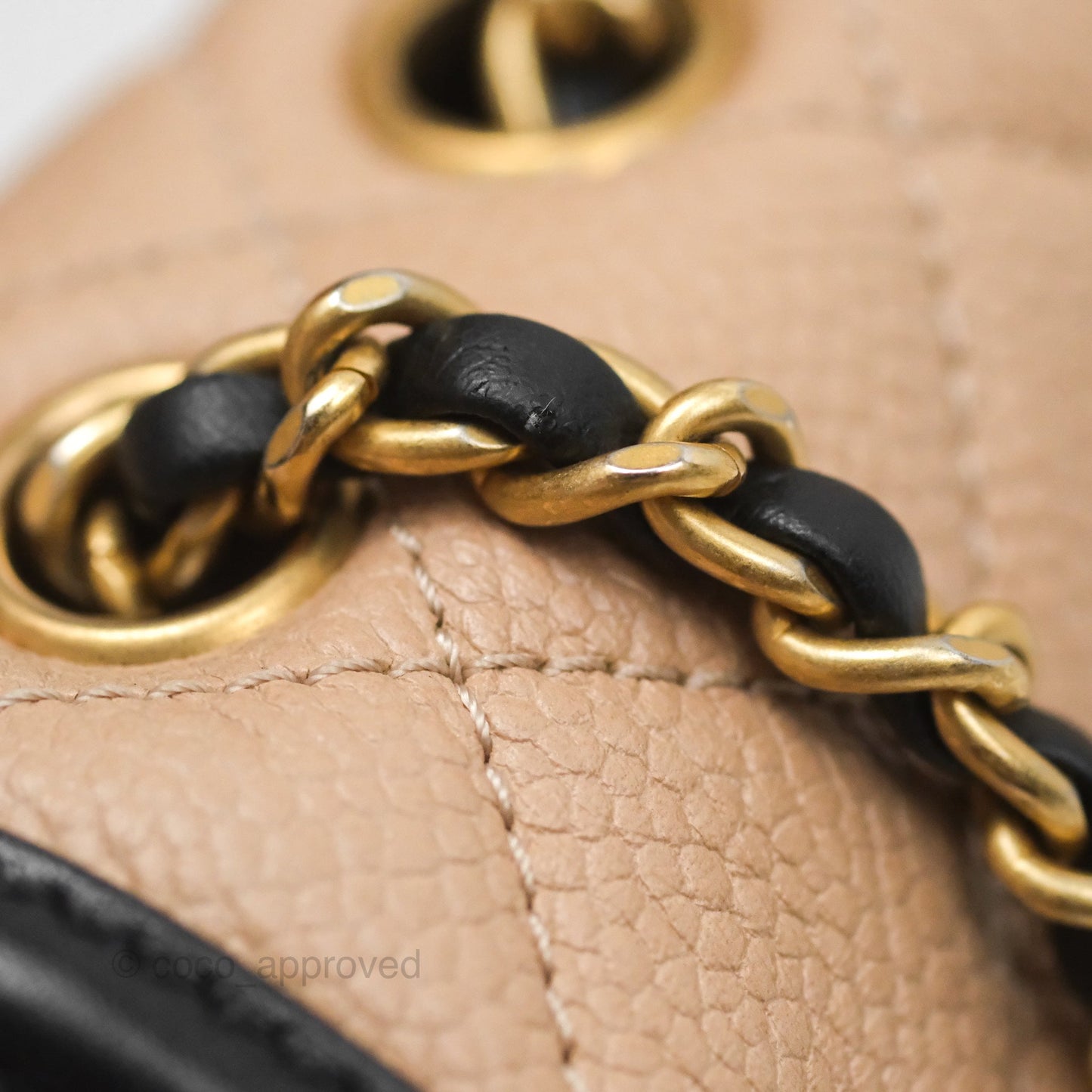 Chanel Small CC Filigree Flap Quilted Beige Black Caviar