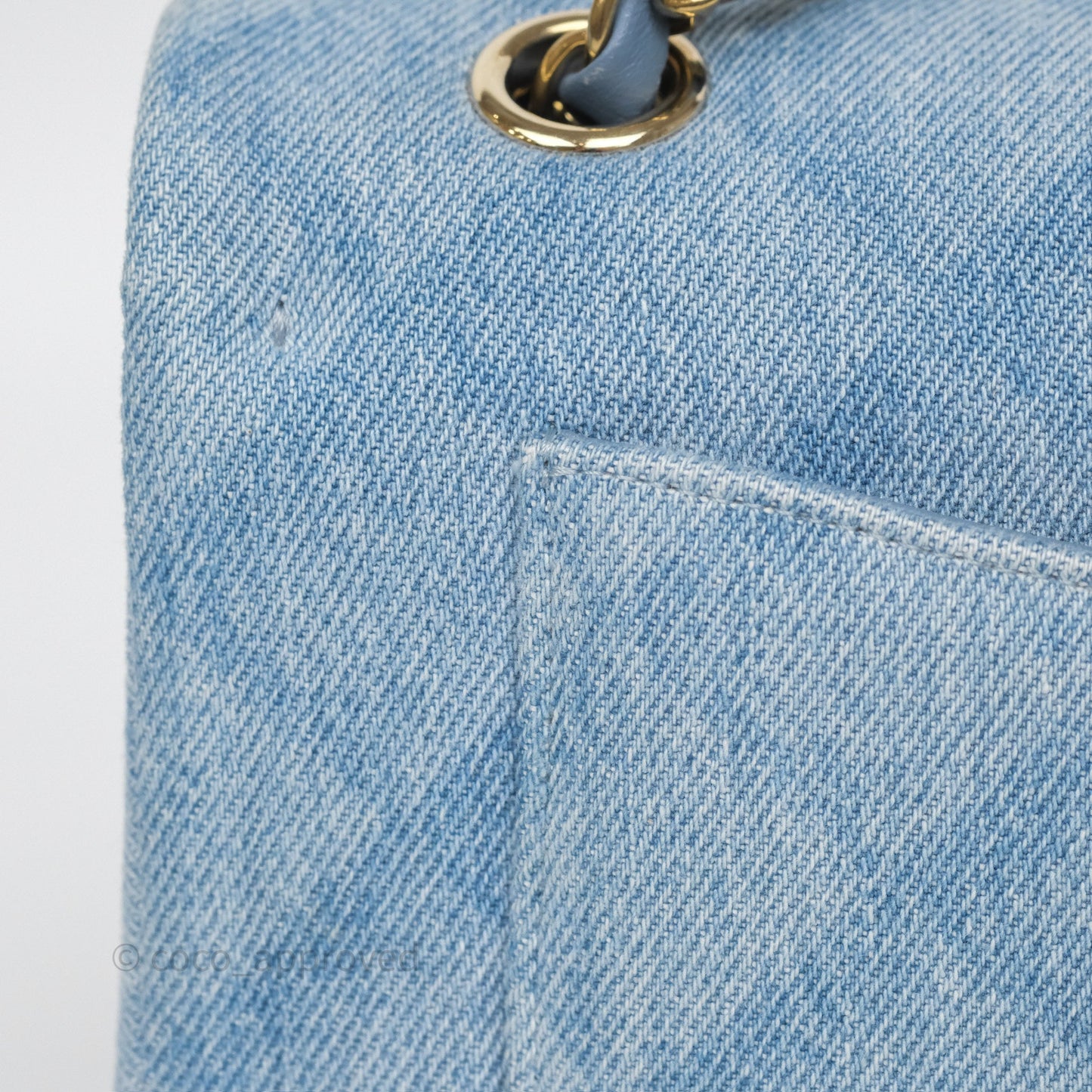 Chanel Quilted Small Double Flap Blue Printed Denim Gold Hardware