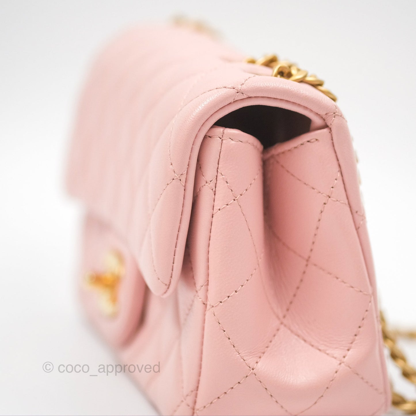 Chanel Sweet Camellia Mini Rectangular Flap Pink Lambskin Aged Gold Hardware 23S