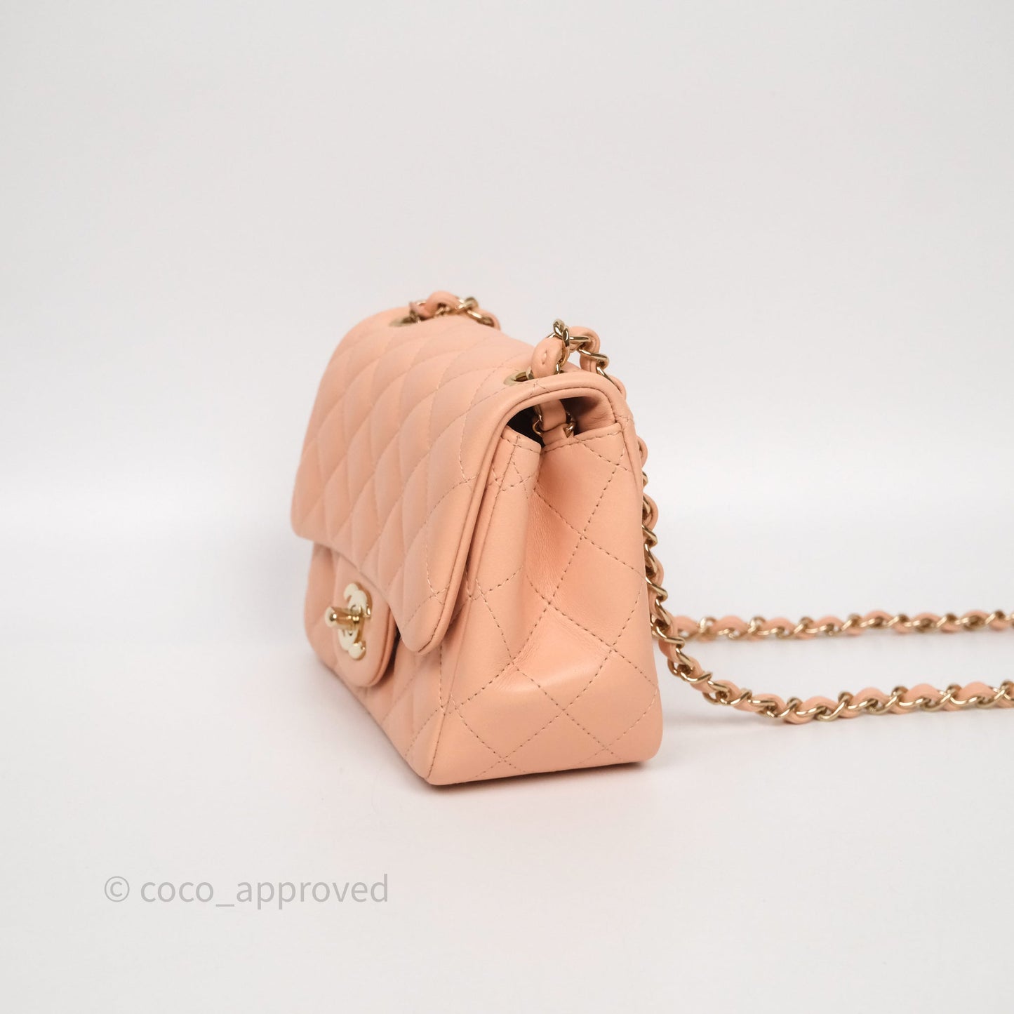 Chanel Mini Square Flap Quilted Orange Clair Lambskin Gold Hardware