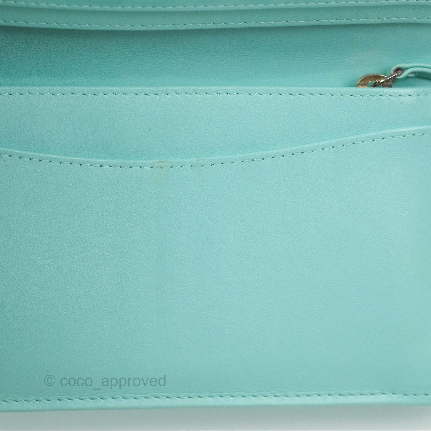 Chanel Classic Quilted Long Wallet Tiffany Blue Caviar Gold Hardware