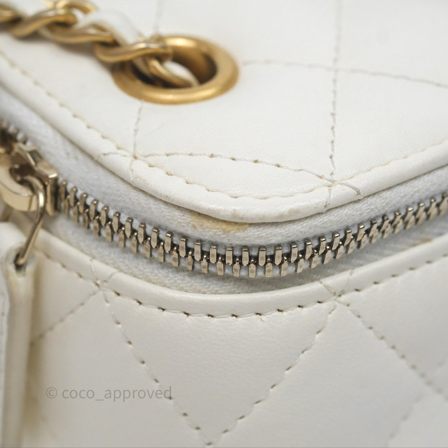 Chanel Mini Pearl Crush Vanity With Chain Ivory White Aged Gold Hardware