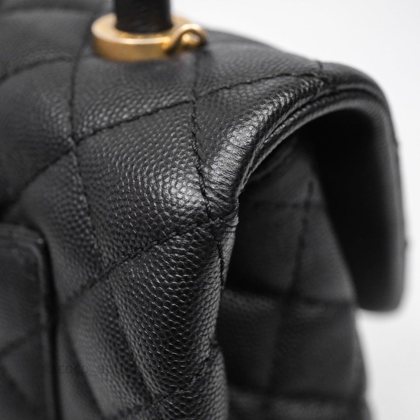 Chanel Small Quilted Coco Handle Black Caviar Aged Gold Hardware