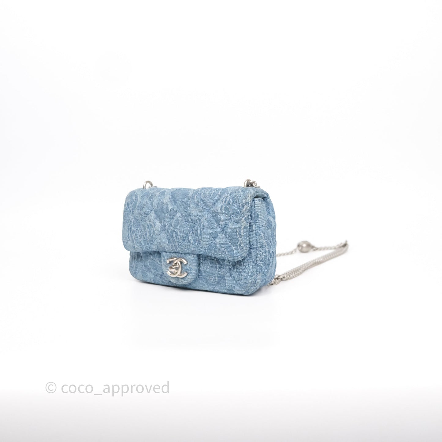 Chanel Mini Camellia Printed Heart Crush Flap Bag Blue Denim Aged Silver Hardware