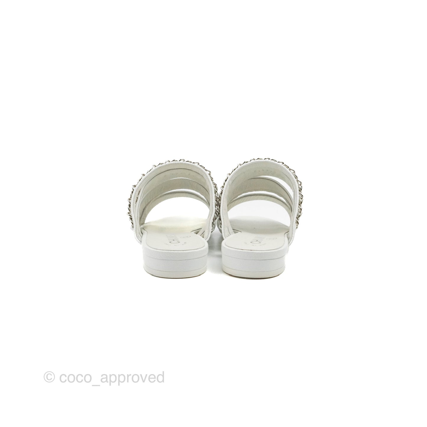 Chanel CC Chain Sandals White Silver Hardware Size 34.5
