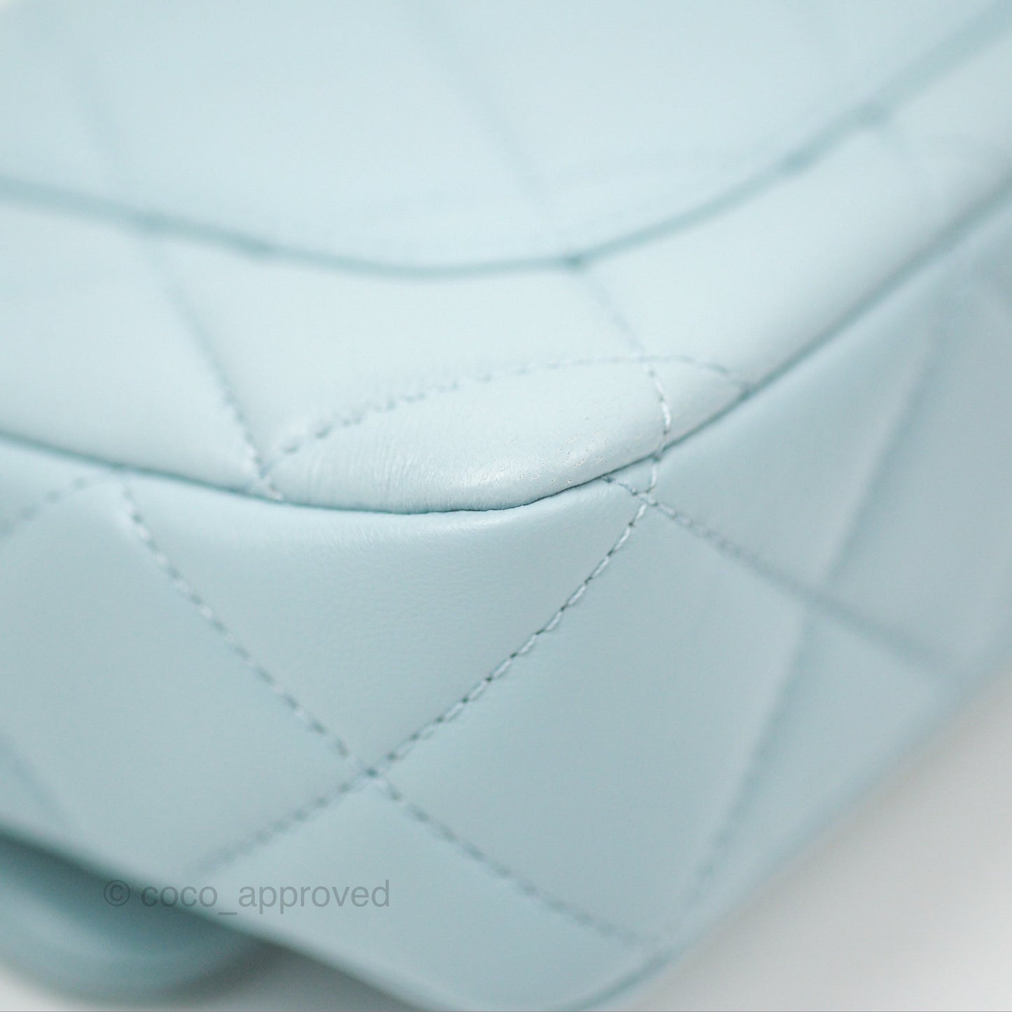 Chanel Quilted Enamel Pending CC Mini Square Flap Baby Blue Lambskin 22P