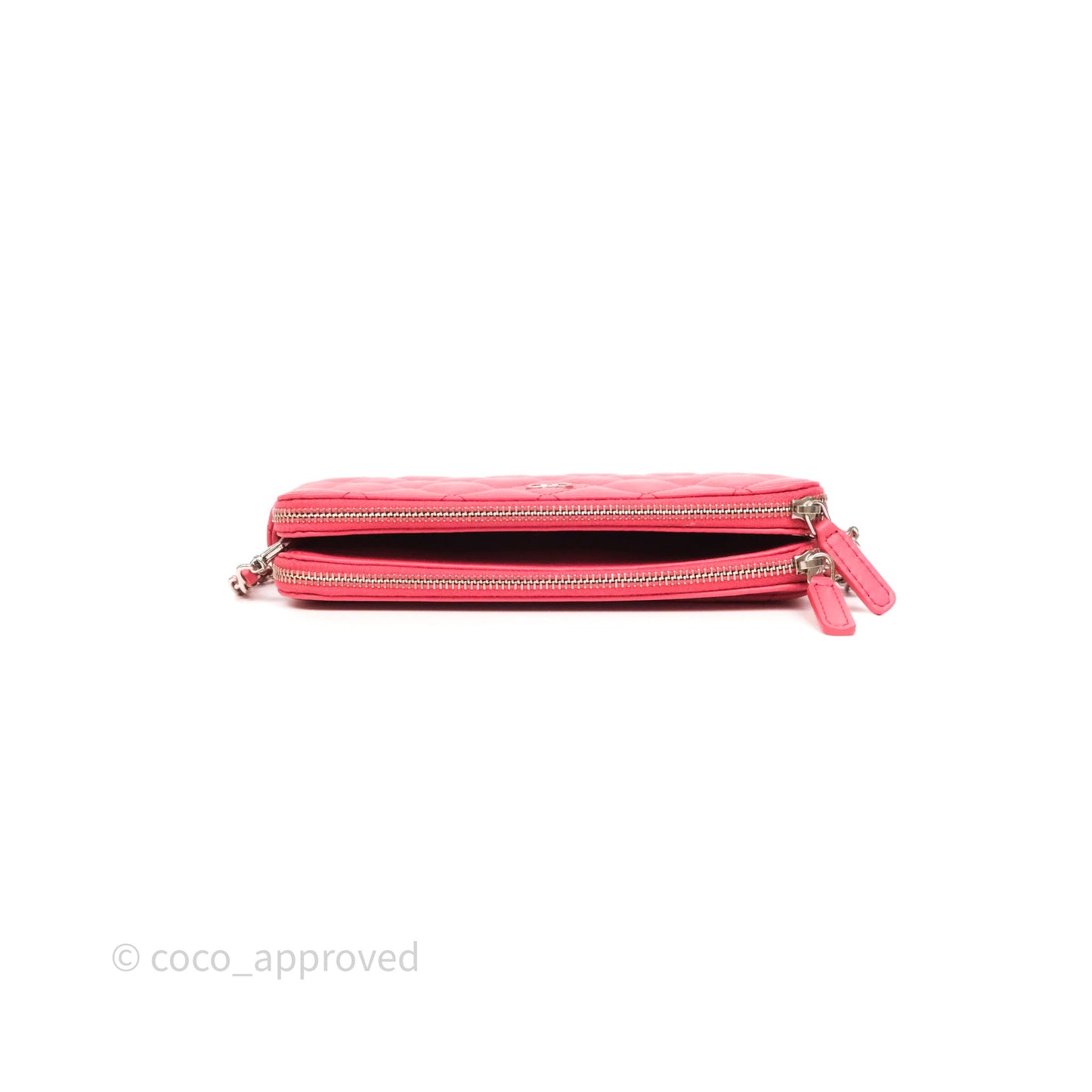 Chanel Double Zip Clutch On Chain Dark Pink Lambskin Silver Hardware