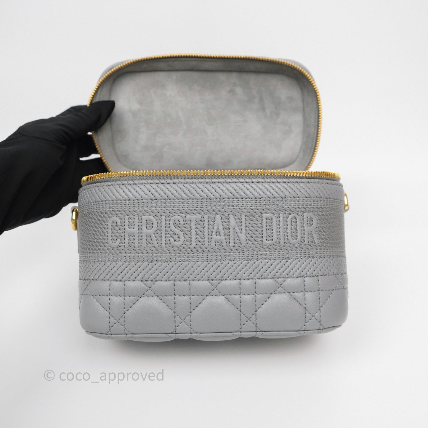 Christian Dior Small Diortravel Vanity Case Grey Lambskin Cannage