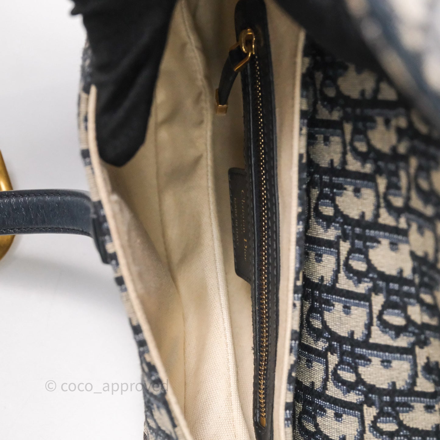 Christian Dior Saddle Bag Navy Dior Oblique Embroidery Gold Hardware