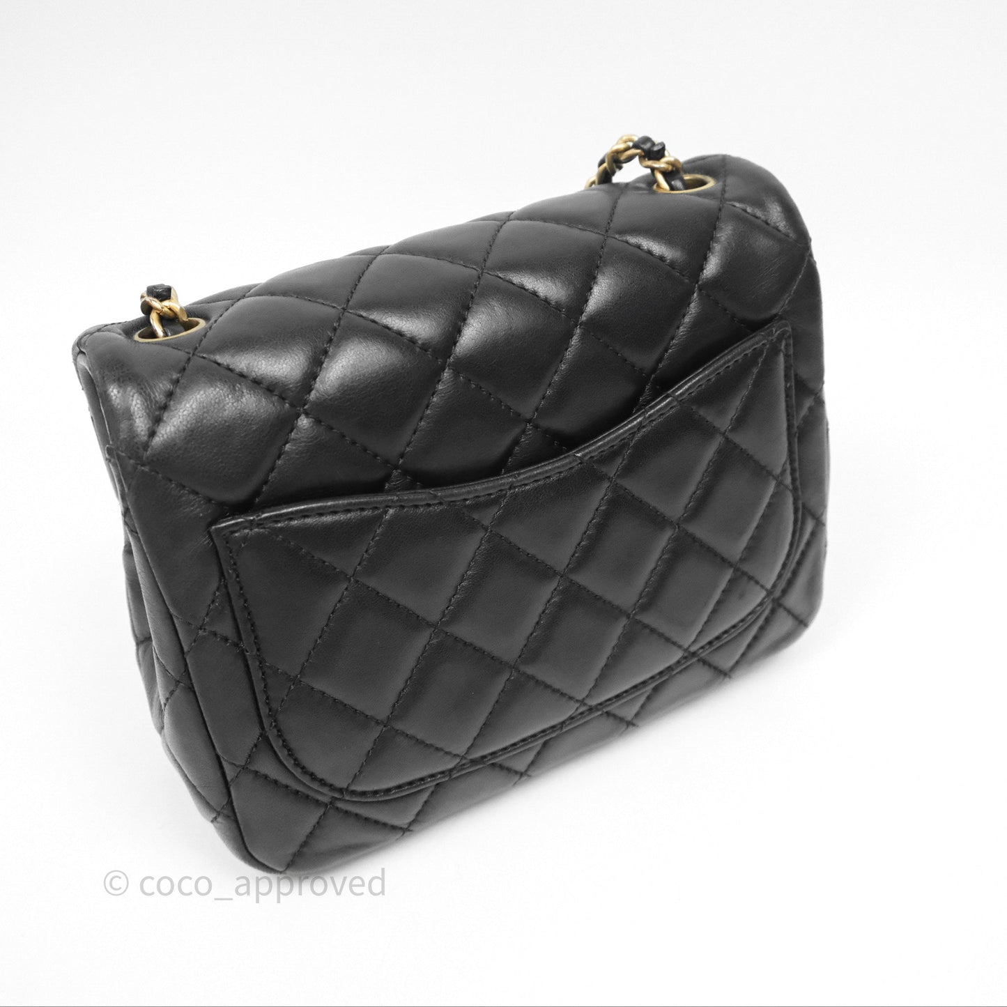 Chanel Pearl Crush Mini Square Quilted Black Lambskin Aged Gold Hardware