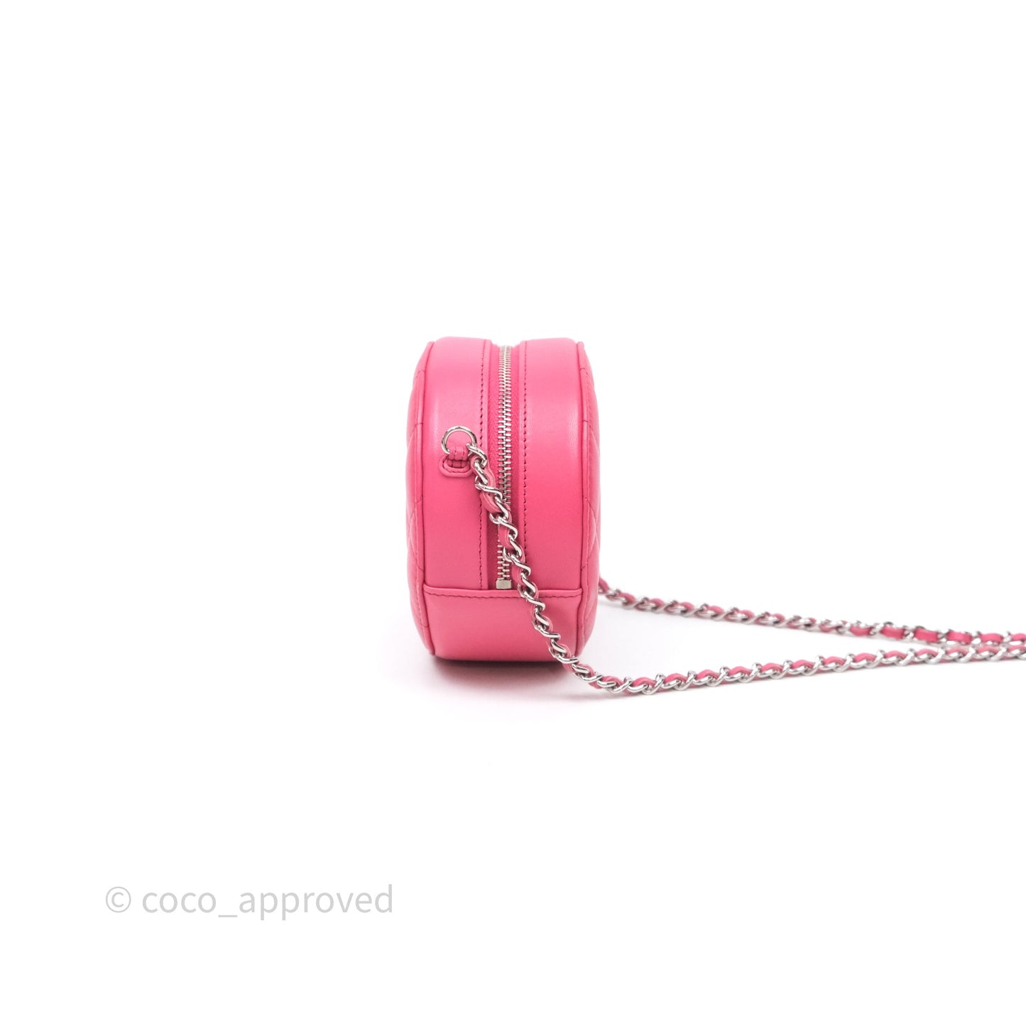 Chanel Quilted Round Clutch With Chain Dark Pink Lambskin Gold Hardware