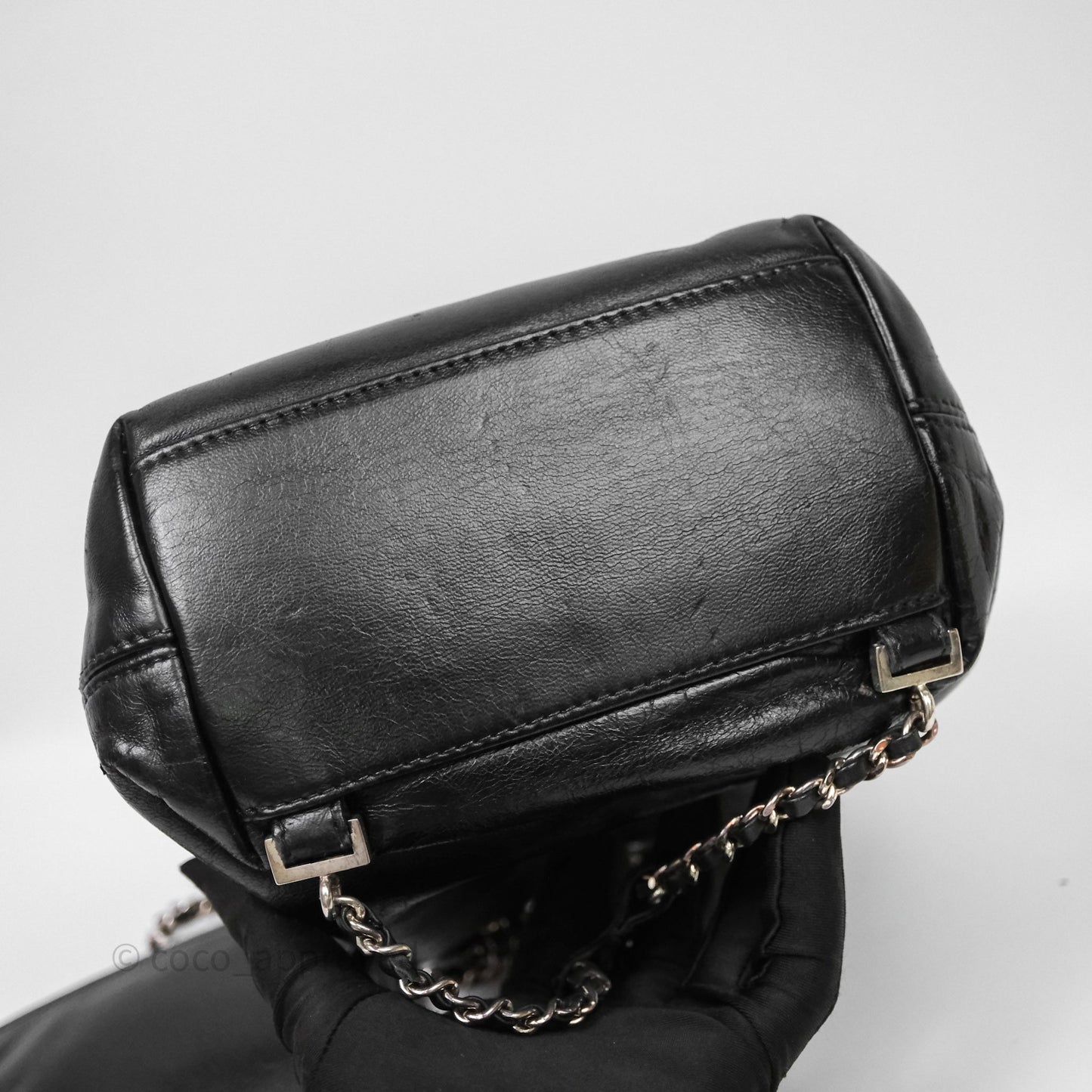 Chanel Vintage CC Drawstring Bag Black Calfskin Silver Hardware