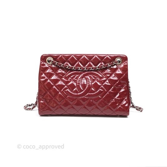 Chanel CC Shopping Tote Bag Red Patent Silver Hardware