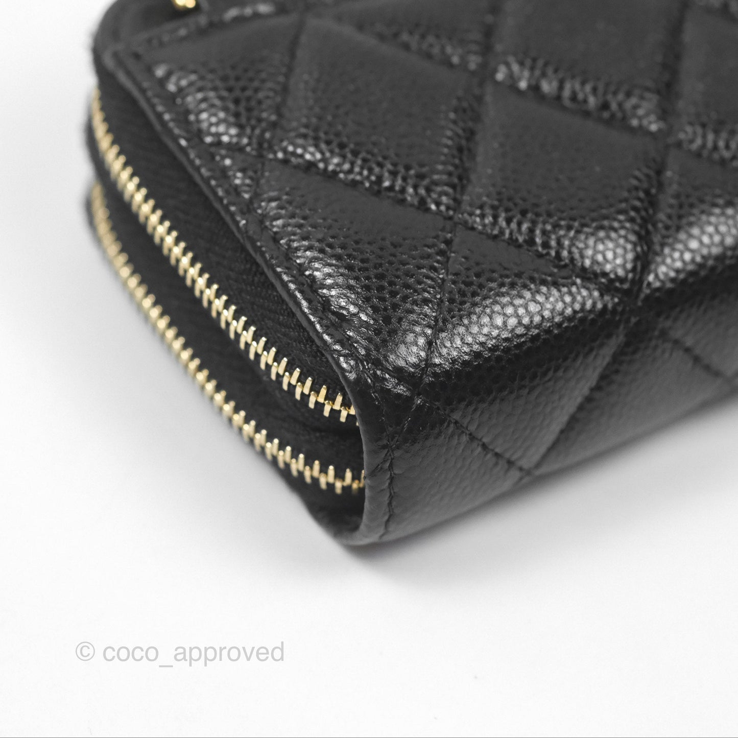 Chanel Miss Coco Quilted Zip Card Holder on Chain Black Caviar Gold Hardware