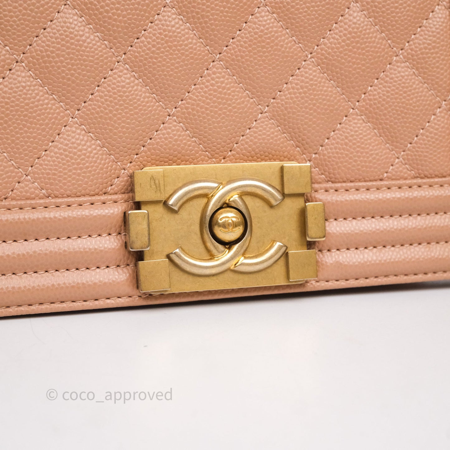 Chanel Small Boy Caviar Beige Pink Bag Aged Gold Hardware