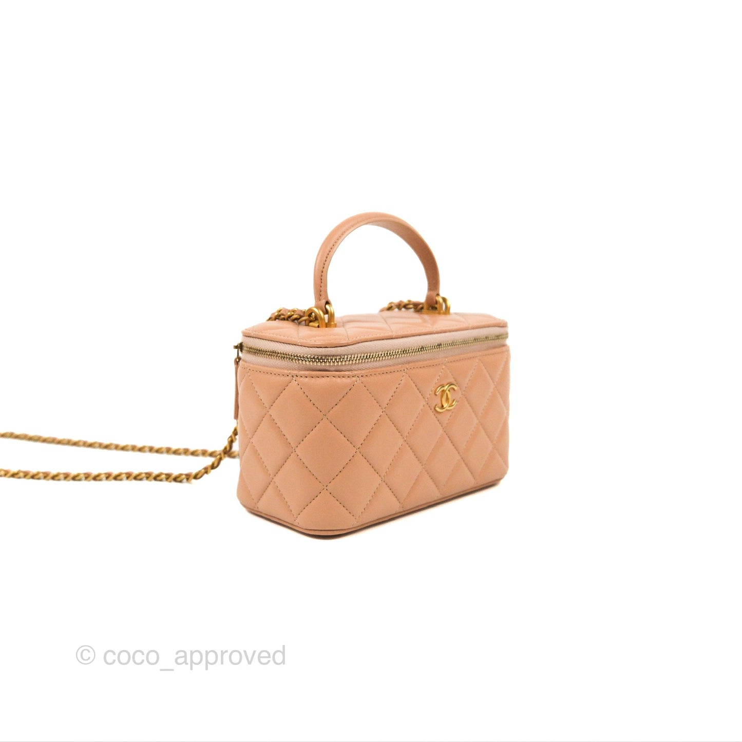 Chanel Vanity Rectangular Top Handle Beige Lambskin Gold Hardware