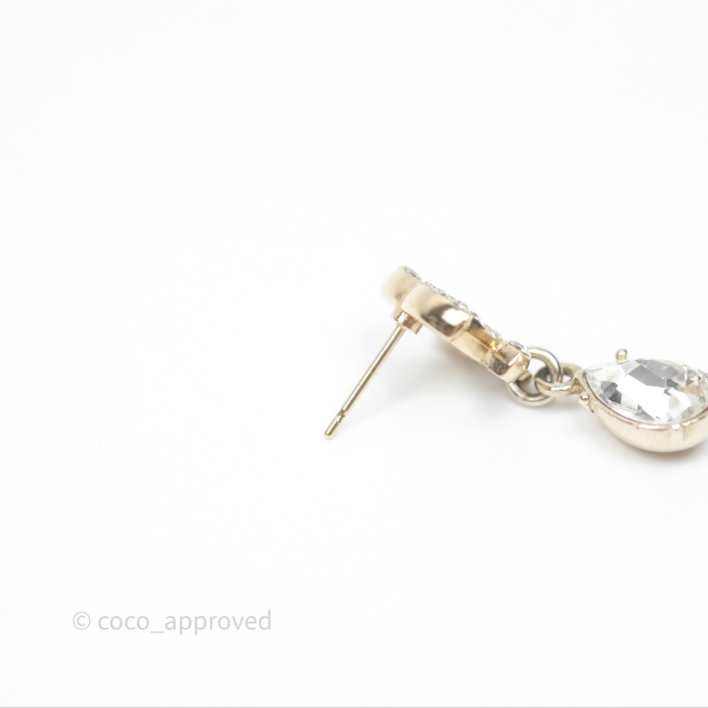 Chanel Crystal CC Drop Earrings Gold Tone 19A