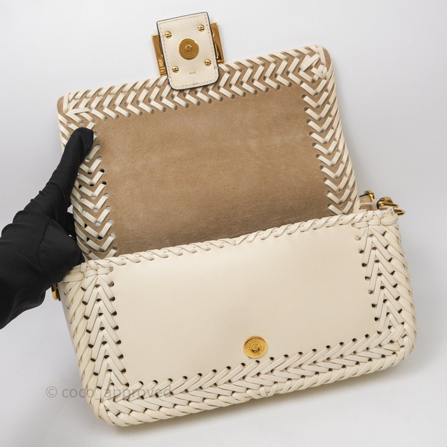 Fendi Braided Leather Baguette Bag Ivory Gold Hardware
