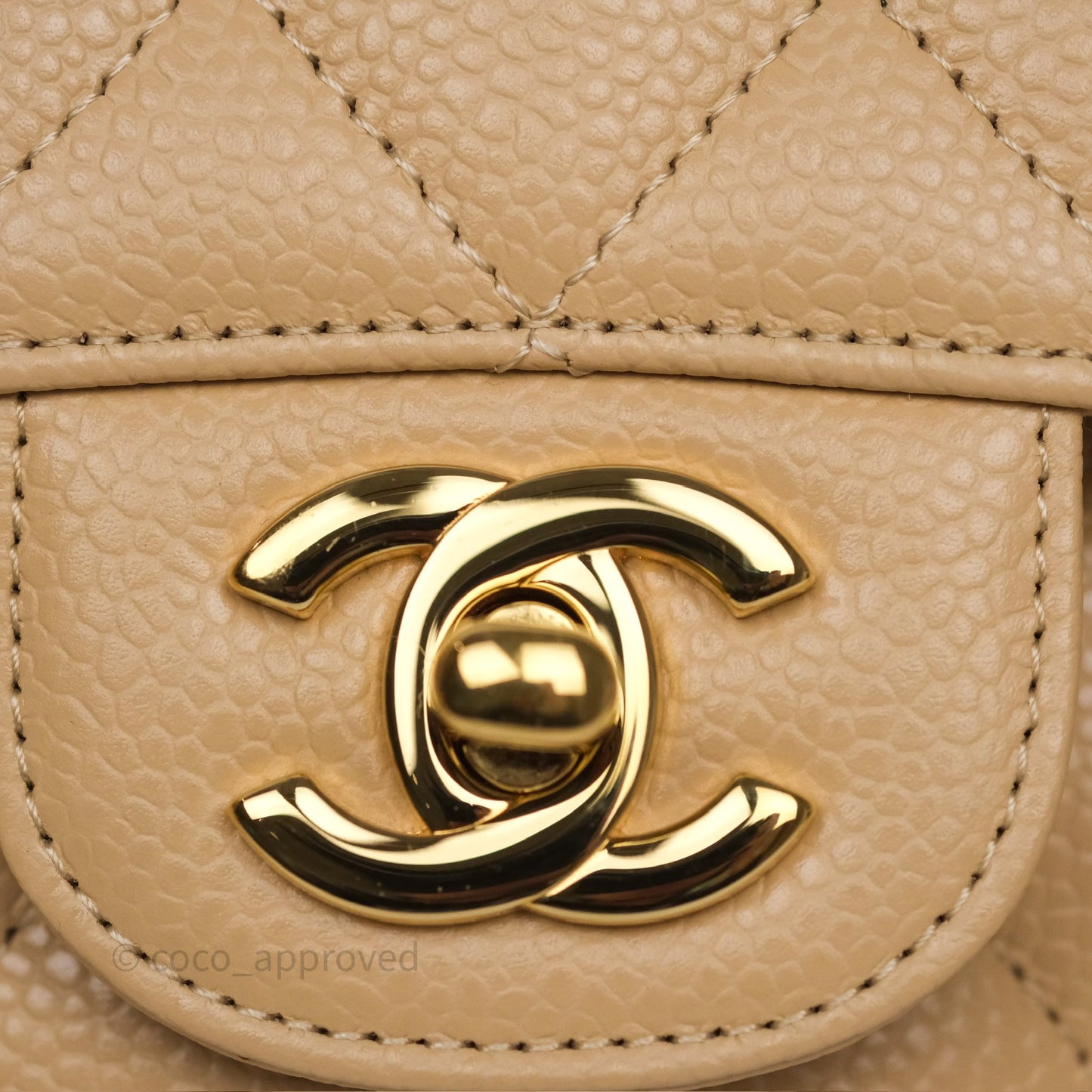 Chanel M/L Medium Classic Flap Quilted Beige Caviar Gold Hardware