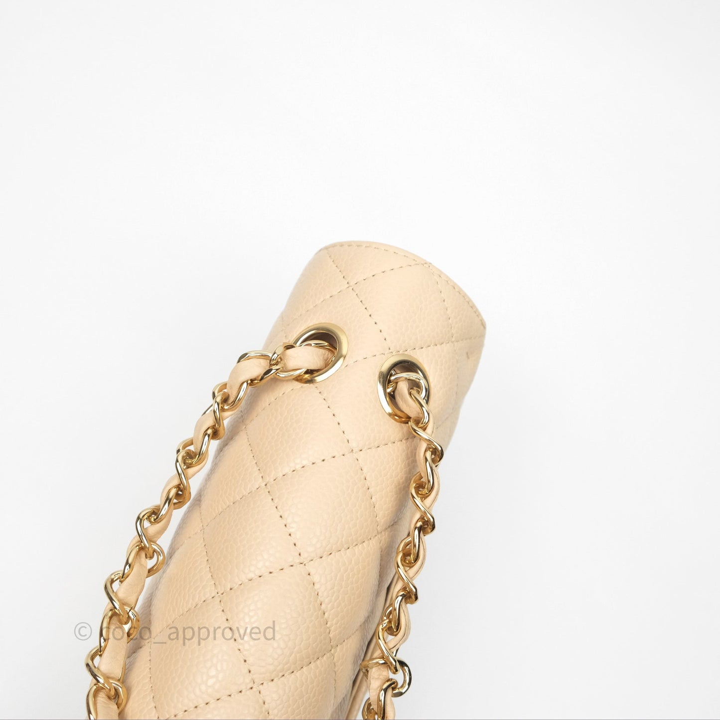 Chanel M/L Medium Classic Flap Quilted Beige Caviar Gold Hardware