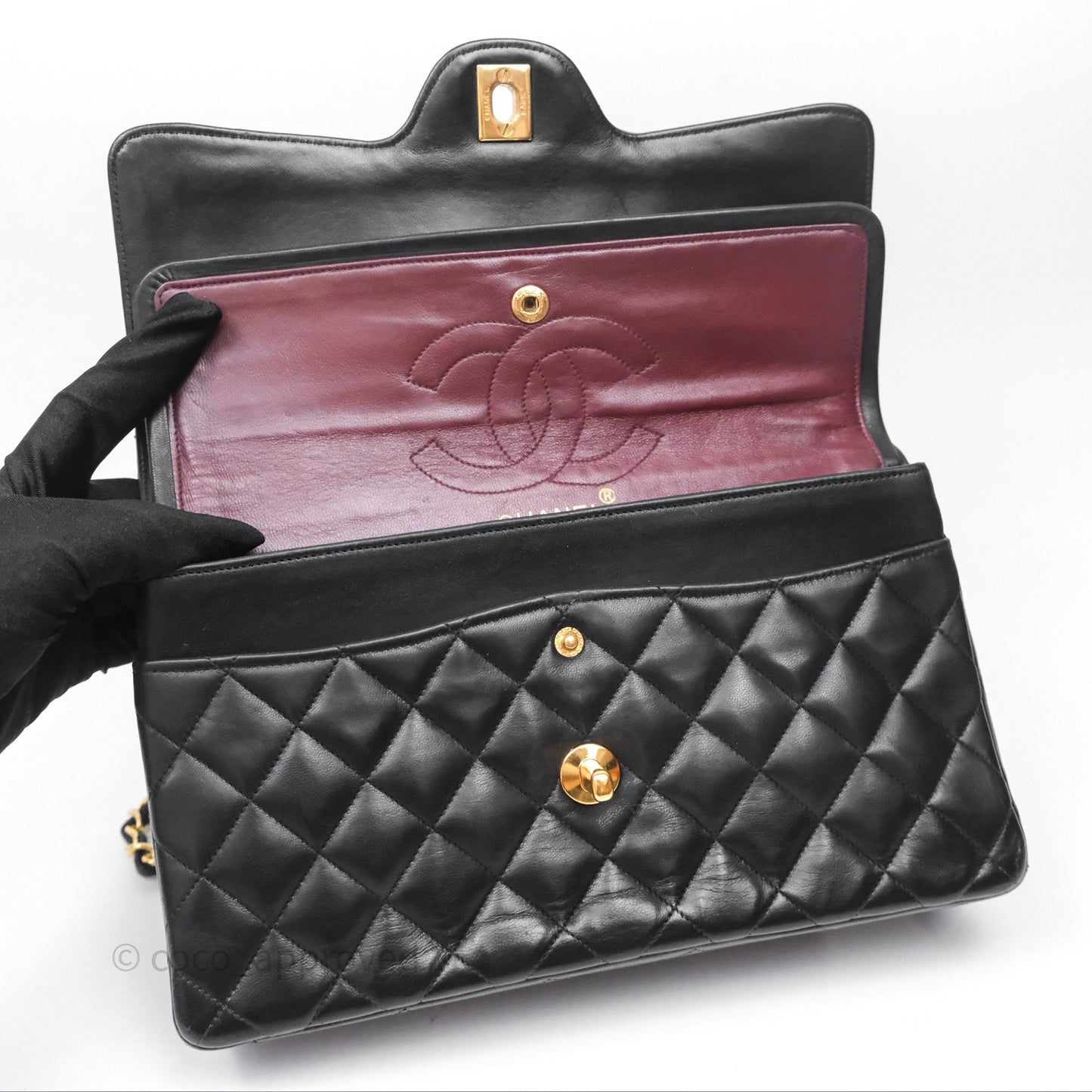 Chanel Classic Vintage Double Flap M/L Black Lambskin Gold Hardware