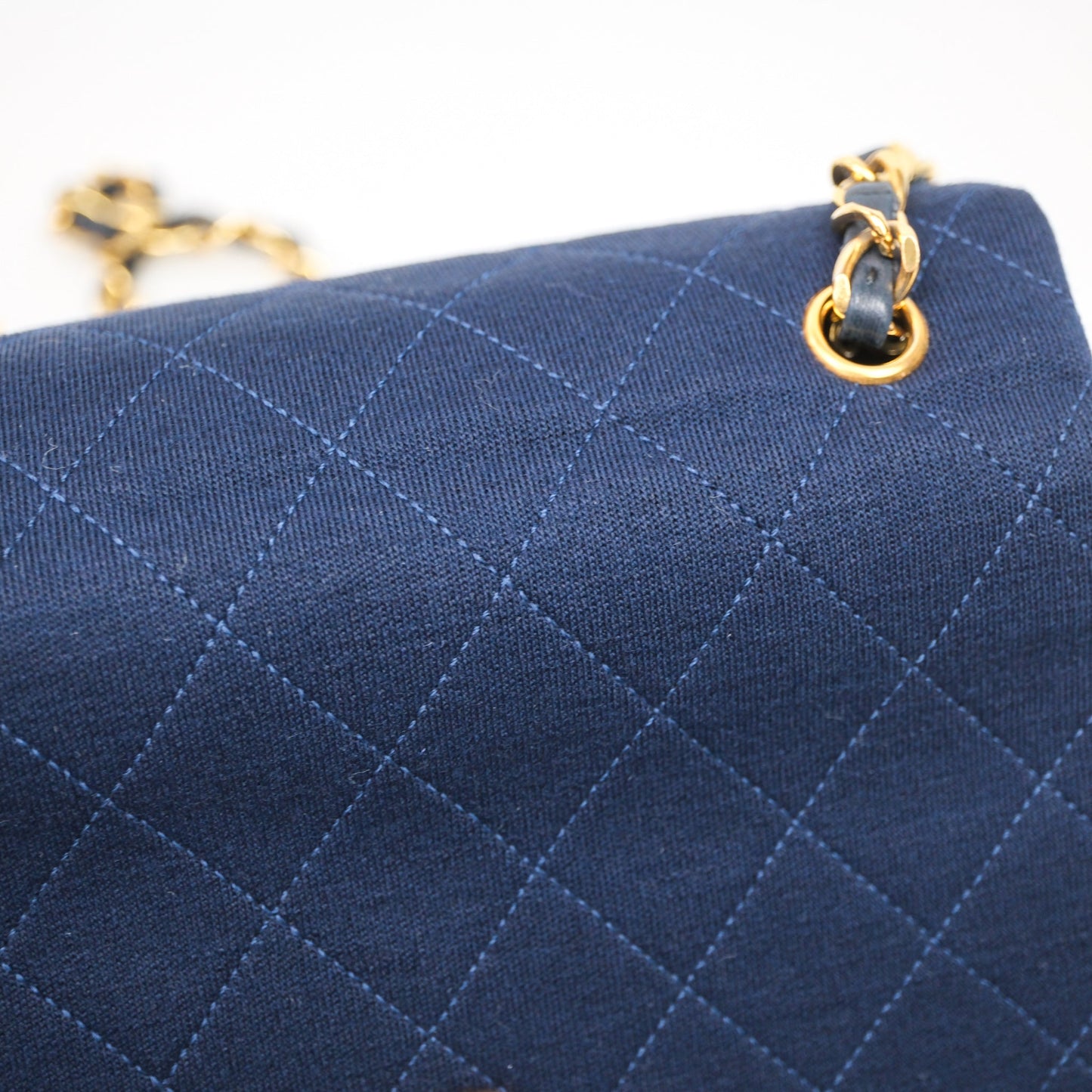 Chanel Vintage Mini Full Flap Bag Navy Fabrics / Lambskin 24K Gold Hardware