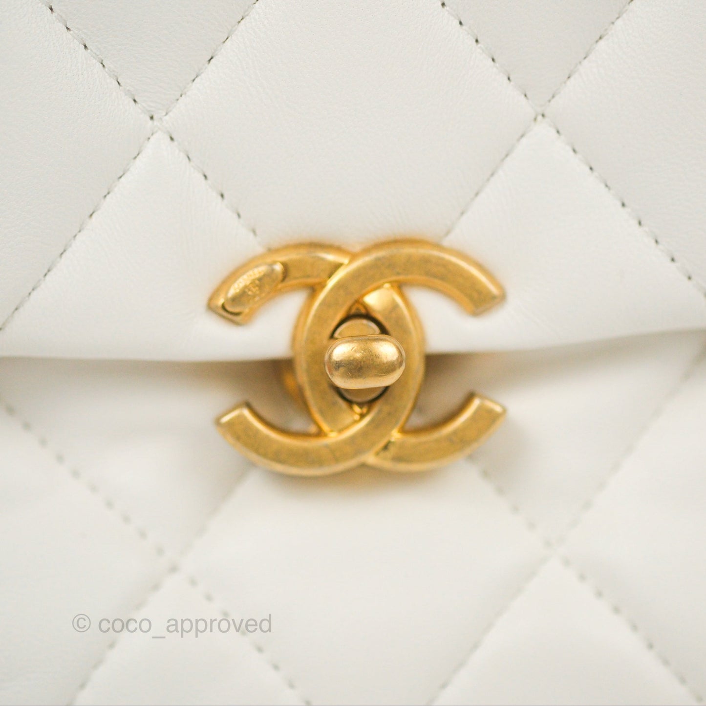Chanel Small Flap Bag White Lambskin Aged Gold and Lacquered Metal 22S