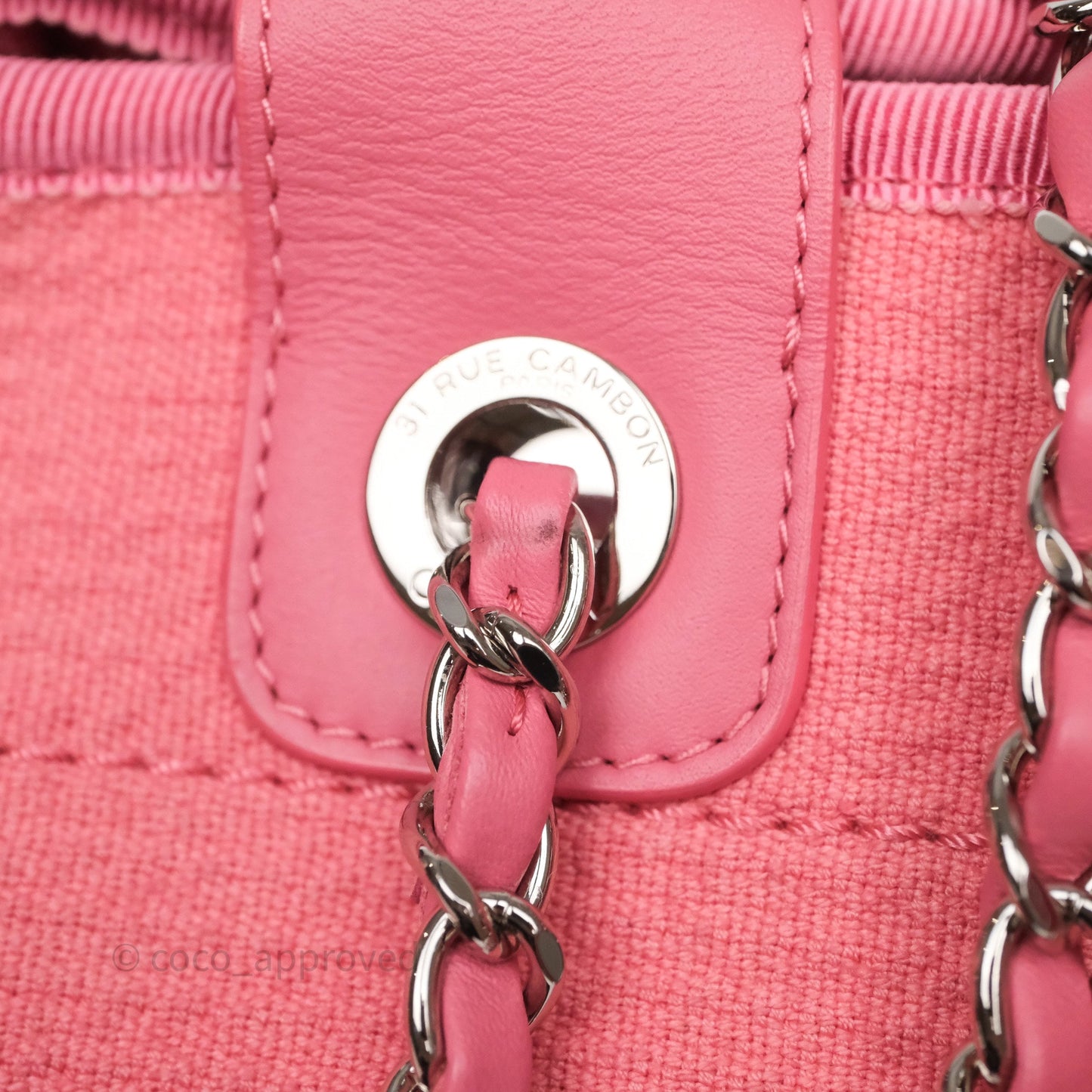 Chanel New Small Deauville Tote Pink Cotton Sliver Hardware