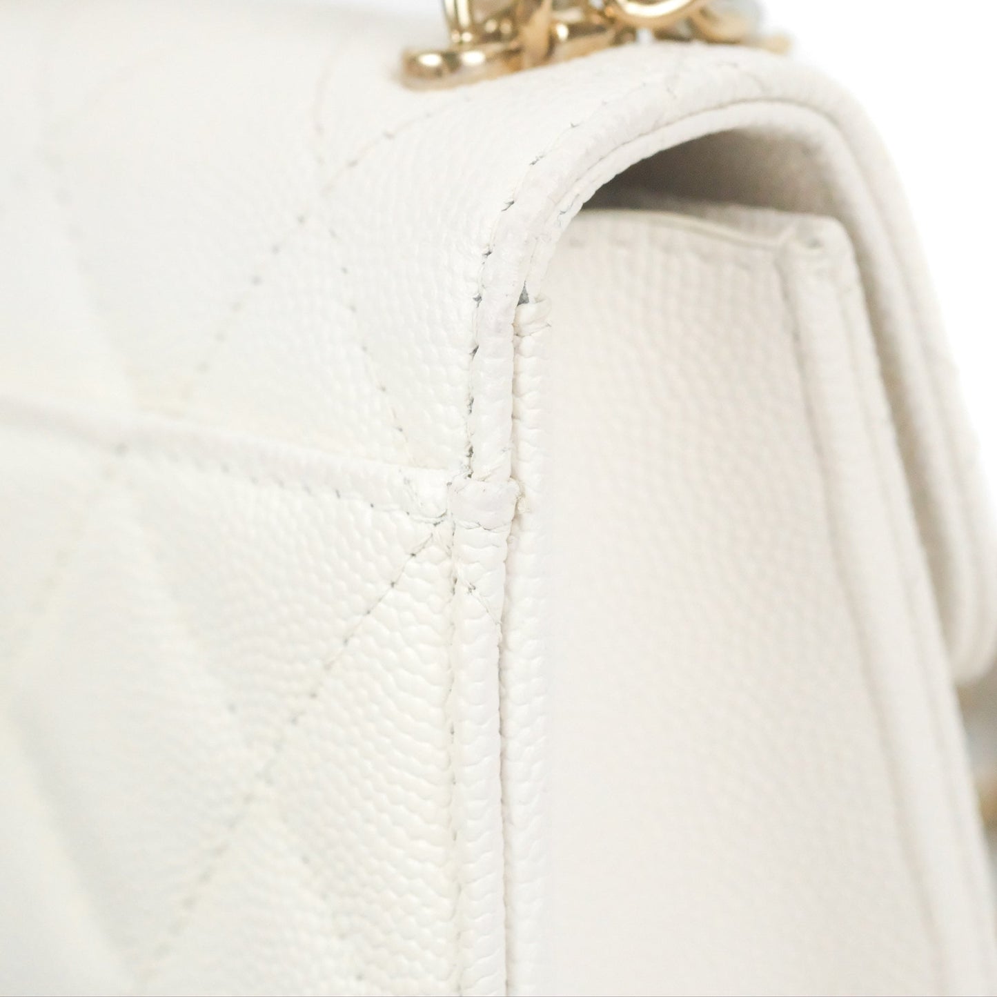 Chanel Mini Top Handle Clutch with Chain White Caviar Light Gold Hardware 23P