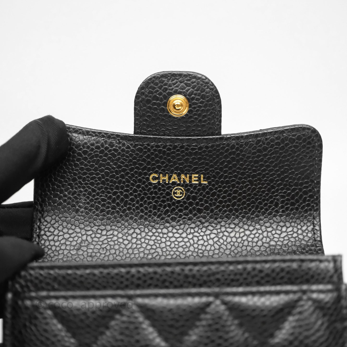 Chanel Quilted Flap Card Holder Black Caviar Gold Hardware