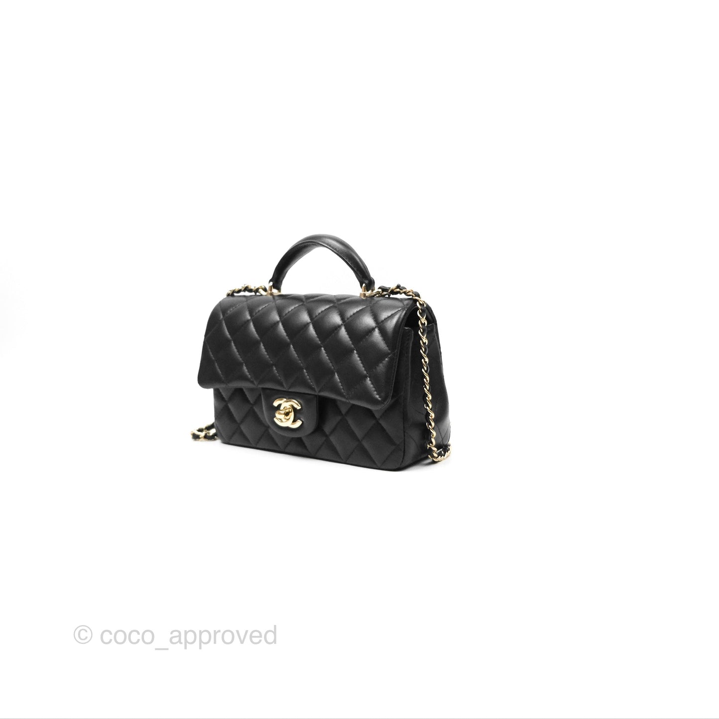 Chanel Top Handle Mini Rectangular Flap Bag Black Lambskin Gold Hardware