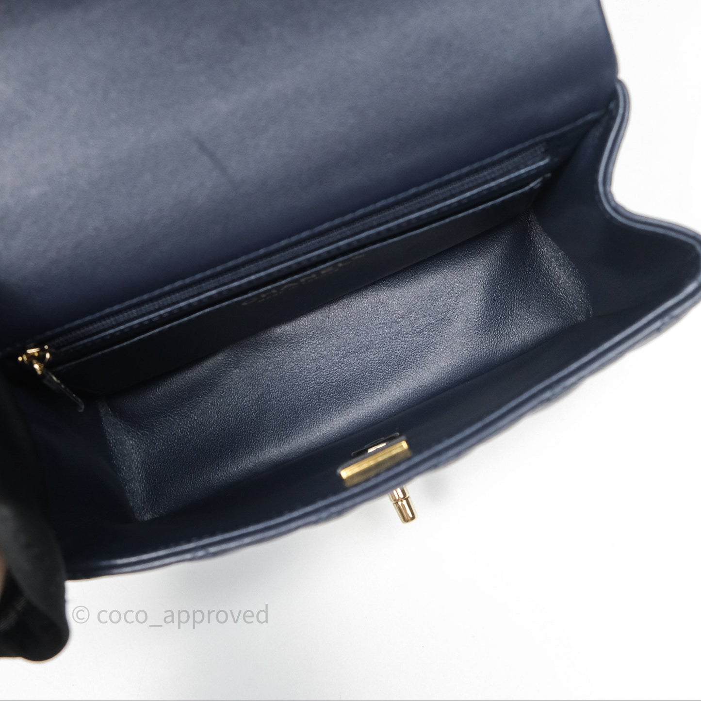 Chanel Top Handle Mini Rectangular Flap Bag Navy Lambskin Gold Hardware