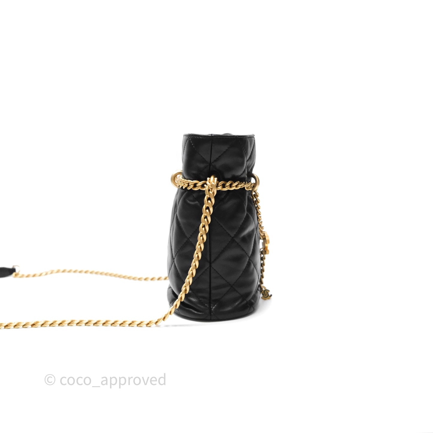 Chanel Enamel CC Bucket Bag Black Lambskin Gold Hardware 22P