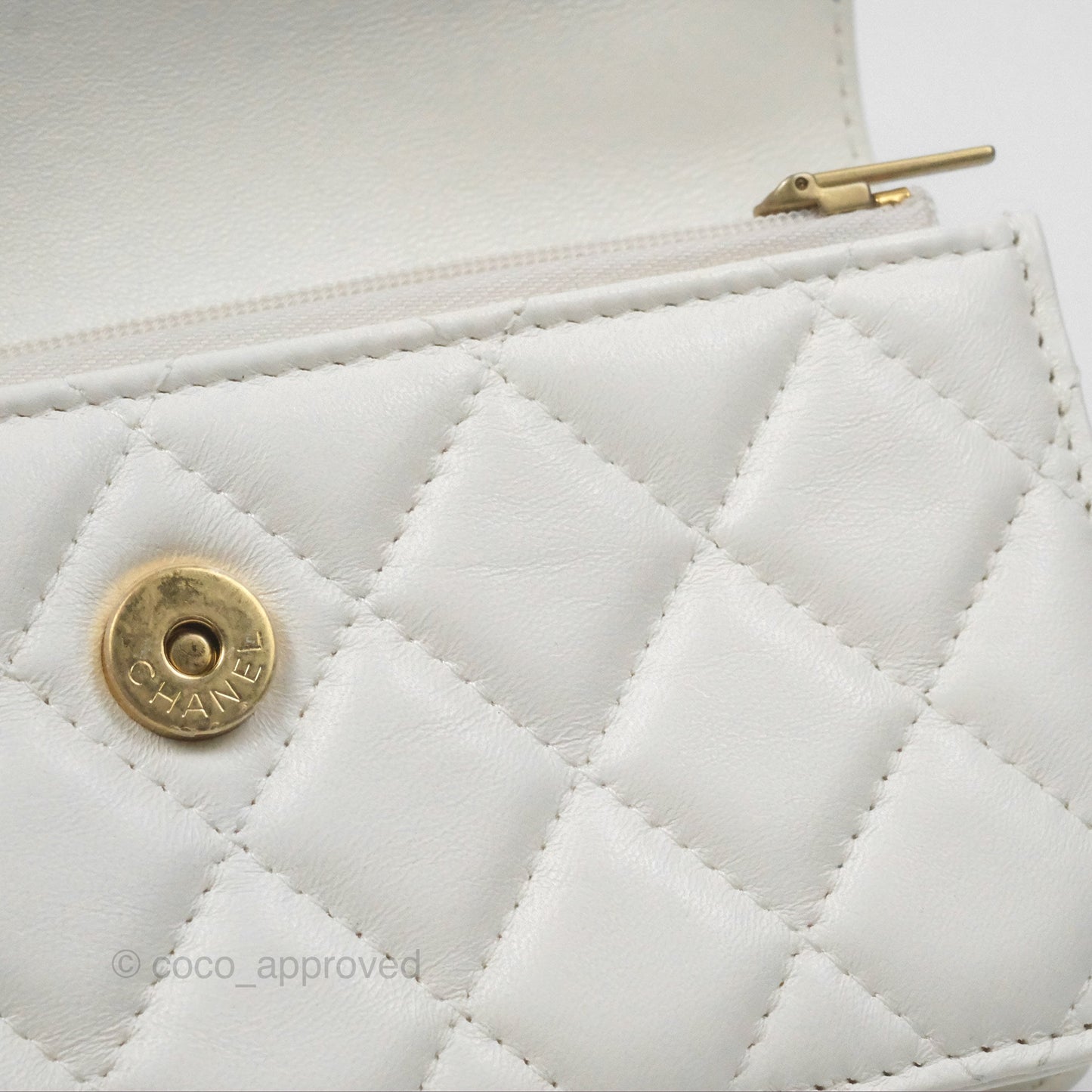 Chanel Dynasty Phone Holder with Chain White Ivory Lambskin Aged Gold Hardware