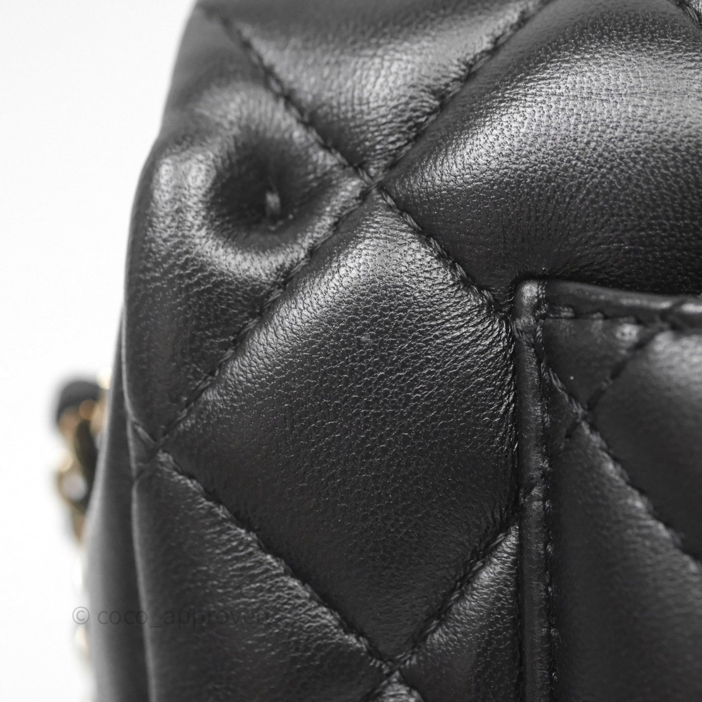 Chanel Logo Pearl Chain Flap Bag Black Lambskin Gold Hardware