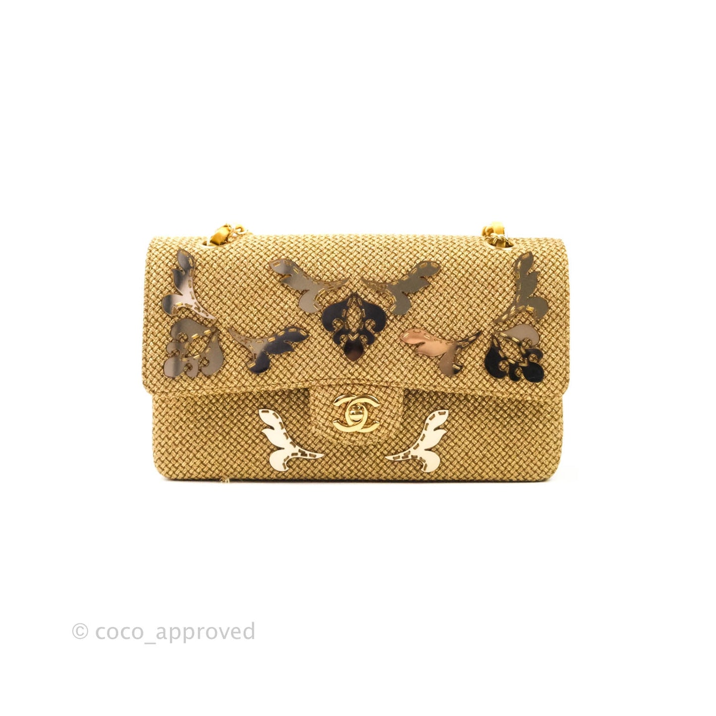 Chanel Classic M/L Medium Double Flap Gold Tweed Mirror Embellished Gold Hardware