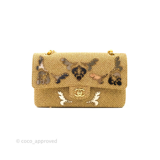 Chanel Classic M/L Medium Double Flap Gold Tweed Mirror Embellished Gold Hardware