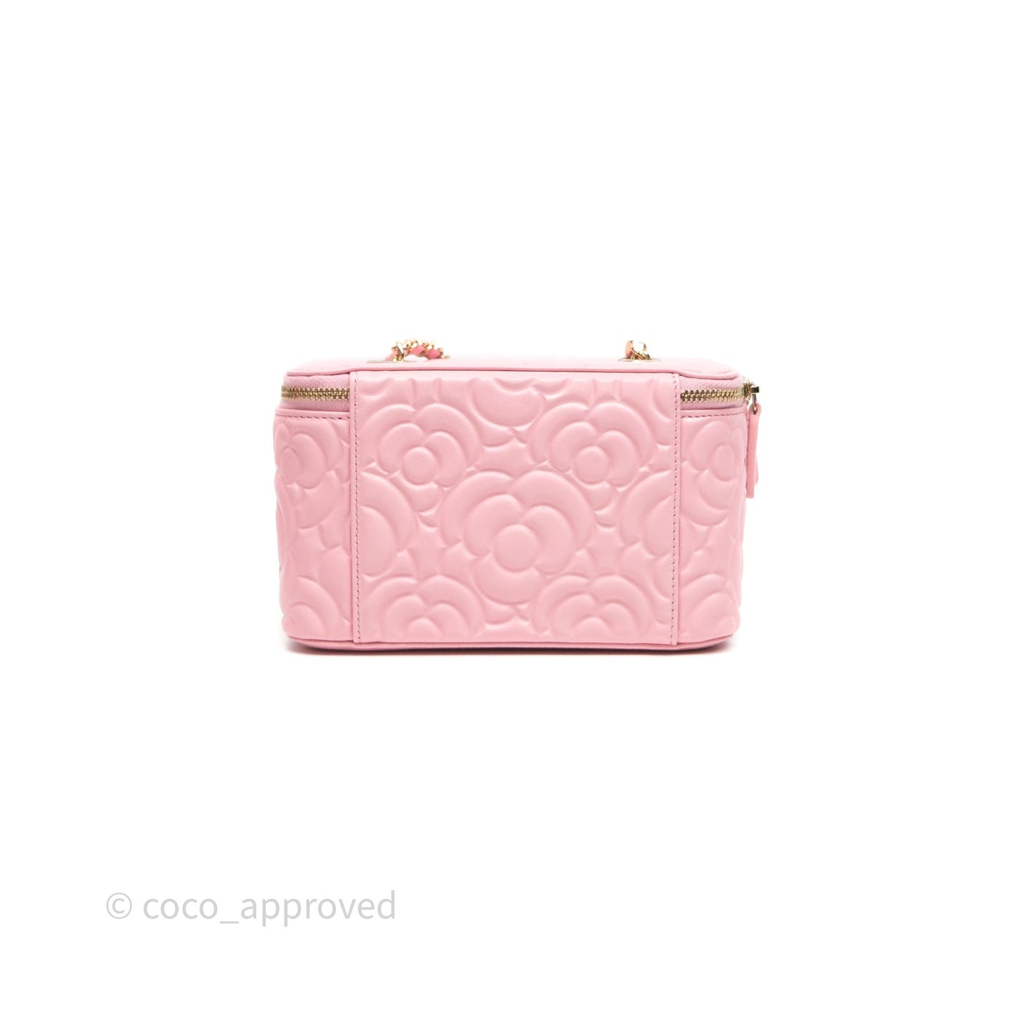Chanel Vanity with Chain Camellia Embossed Pink Lambskin Gold Hardware