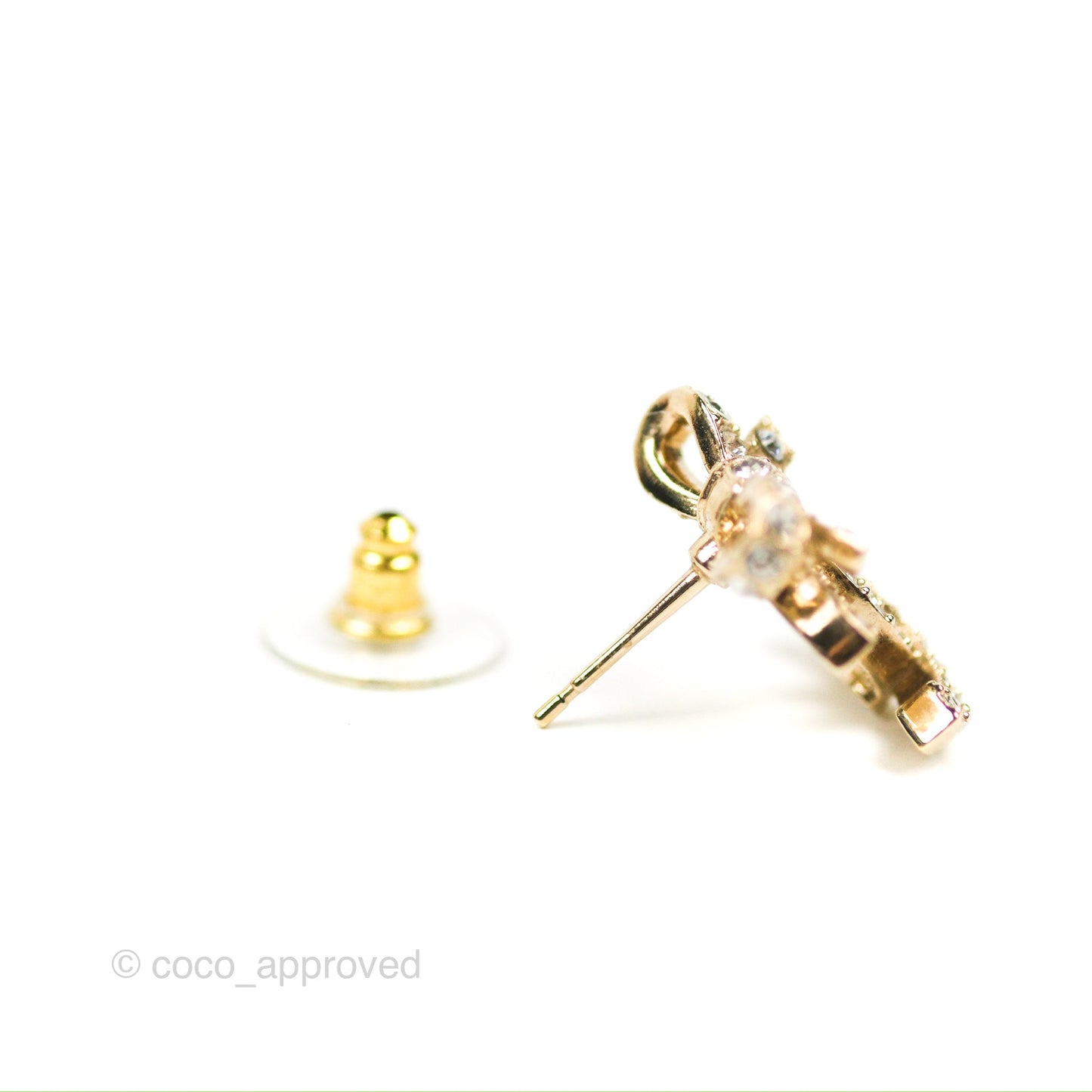 Chanel Crystal Ribbon Bow CC Earrings Gold Tone 23S