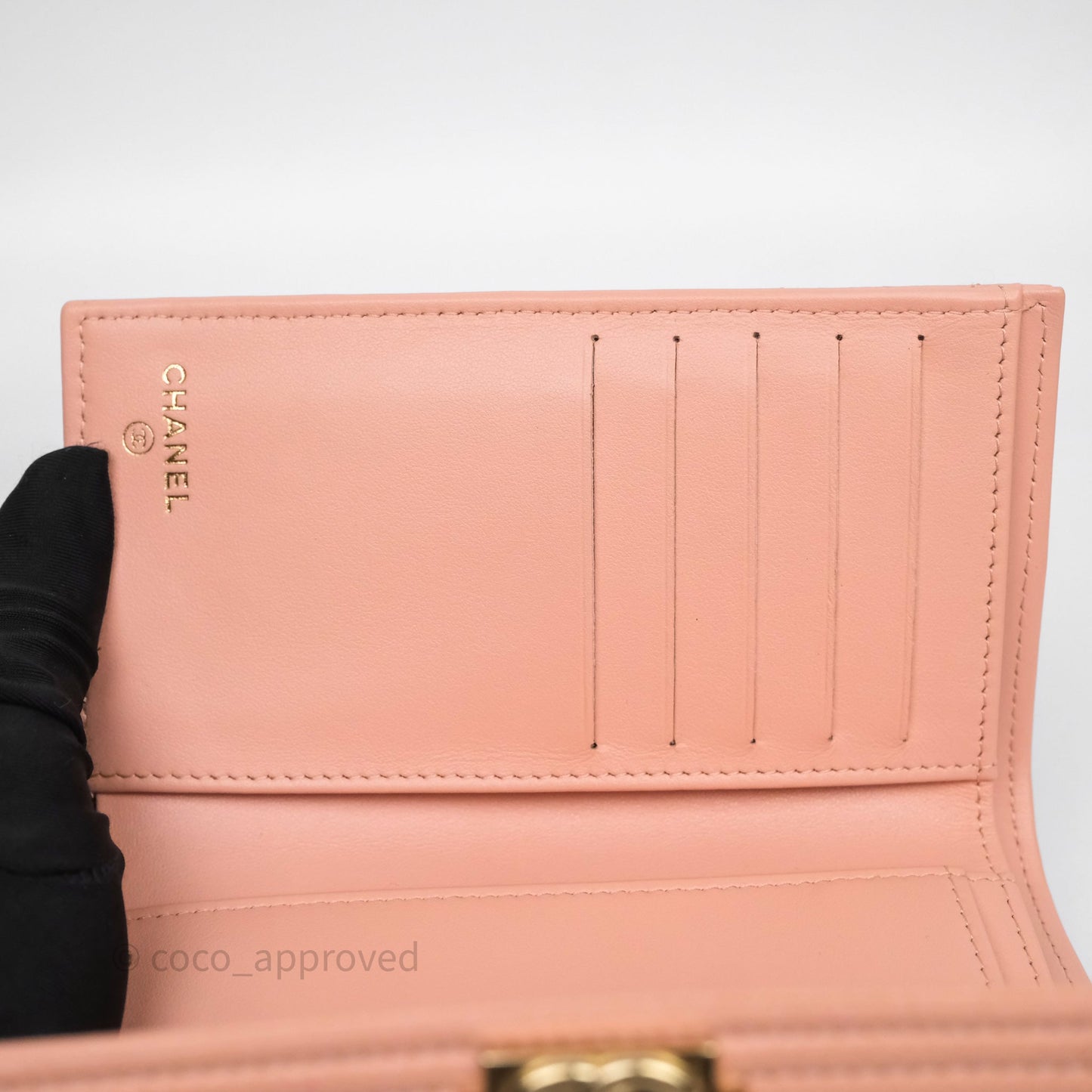 Chanel Quilted Boy Medium Trifold Flap Wallet Pink Caviar Gold Hardware