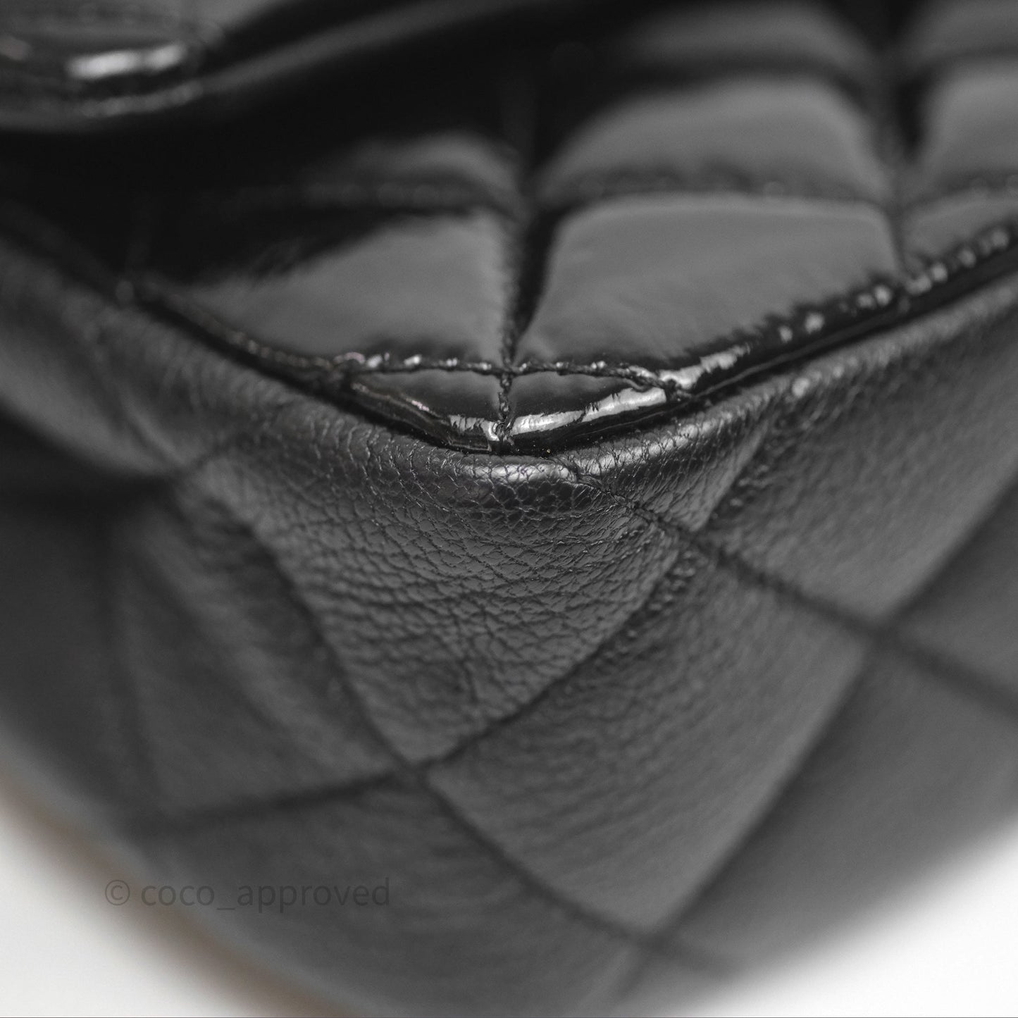 Chanel Quilted Medium Eyelet Flap Bag Black Patent Aged Gold Hardware