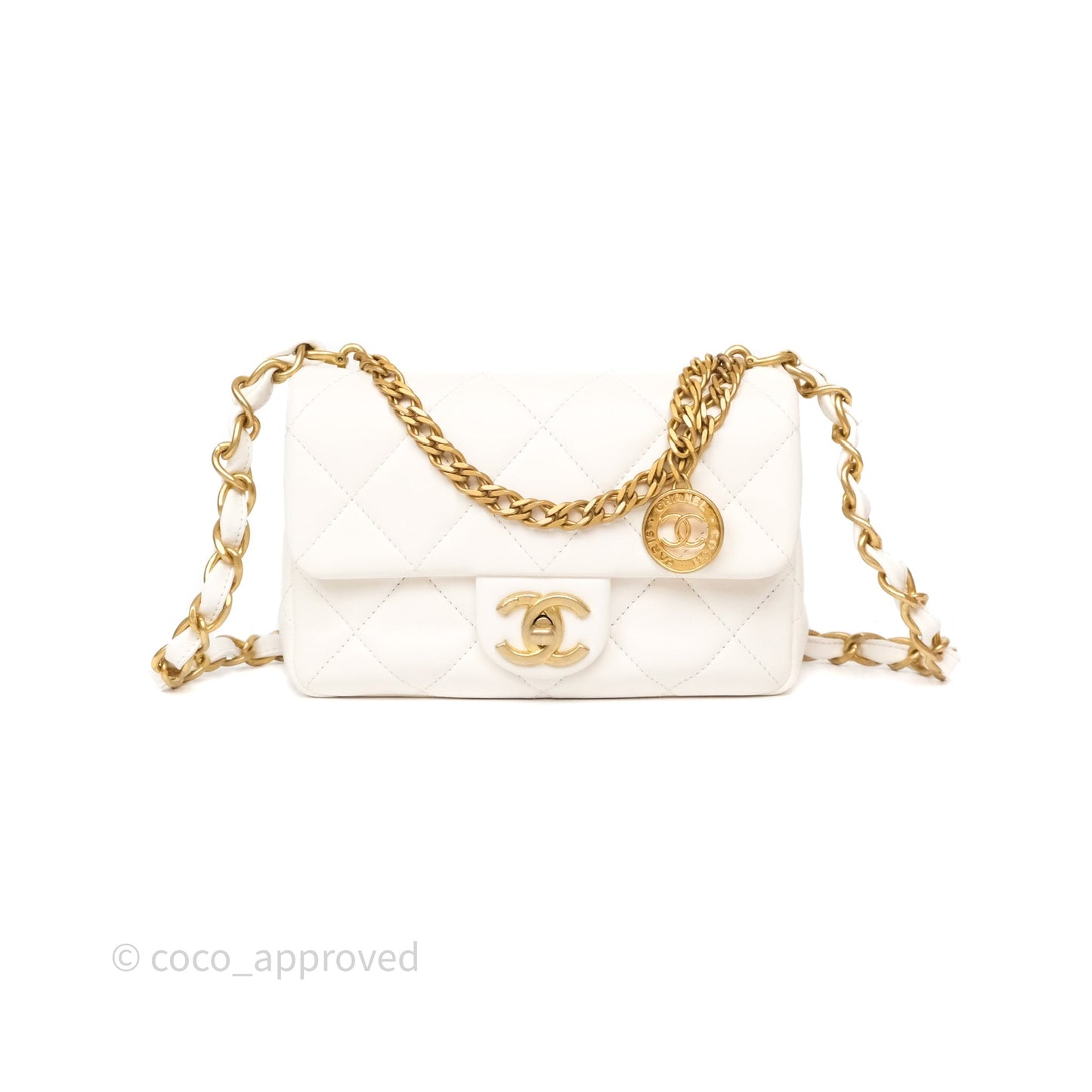 Chanel Small Fancy Jewel Flap White Shiny Lambskin Aged Gold Hardware 23S